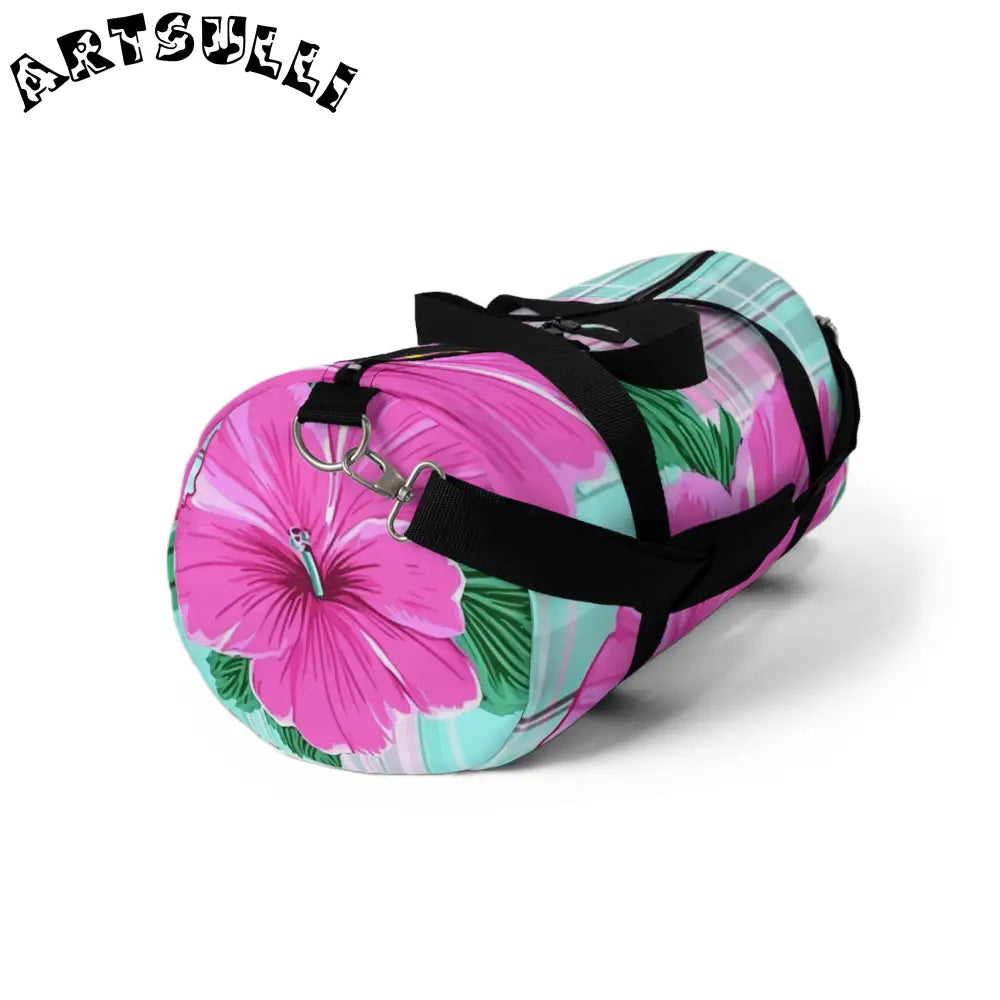 JAKKOUTTHEBXX Teal and Pink Hibiscus Duffel Bag JAKKOUTTHEBXX