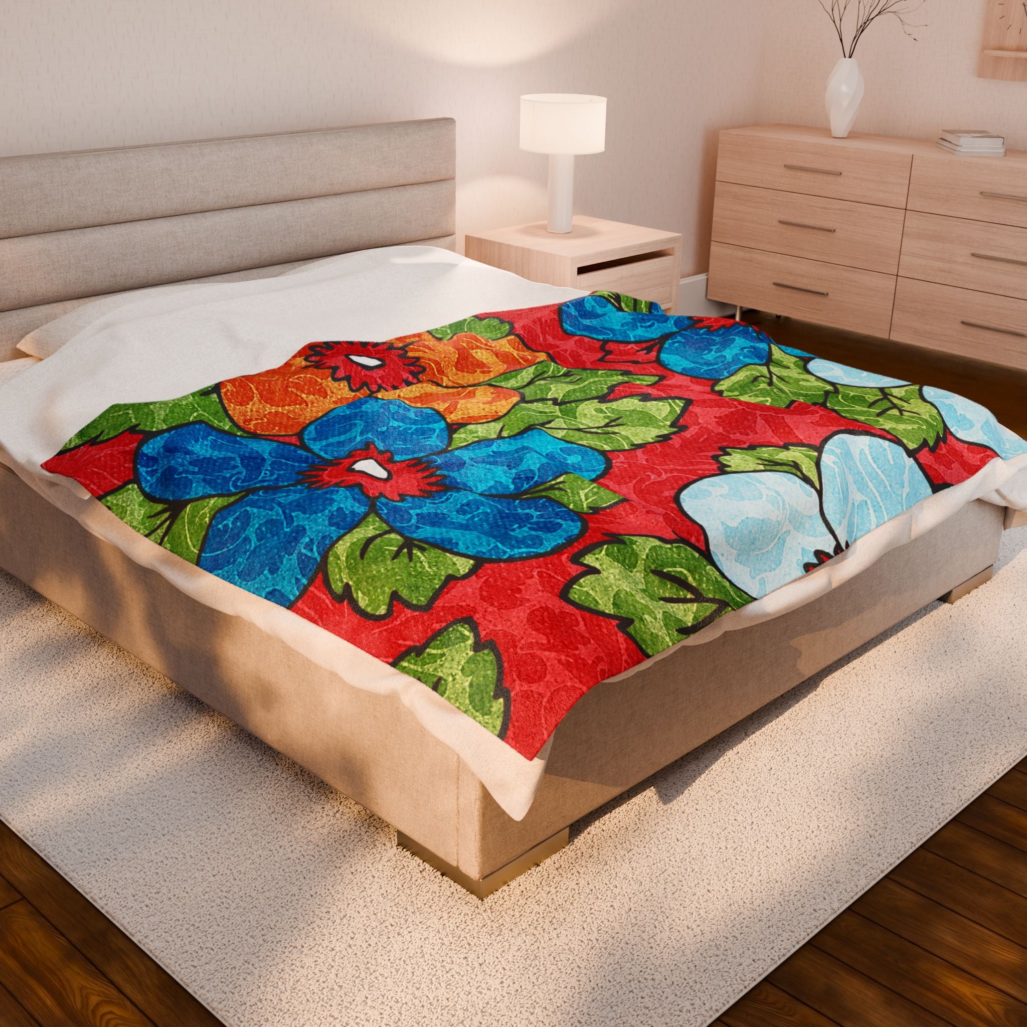 Groovy Red Floral Kl Velveteen Plush Blanket, Artsulli - Art is Long, Life is Short, All Over Prints, , , , , , , 