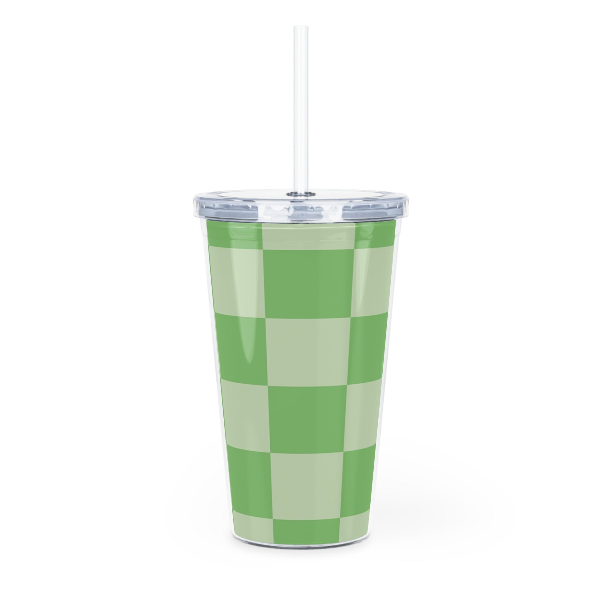 Checkerboard Green Plastic Tumbler with Straw, Artsulli - Art is Long, Life is Short, Mug, , , , , , , 
