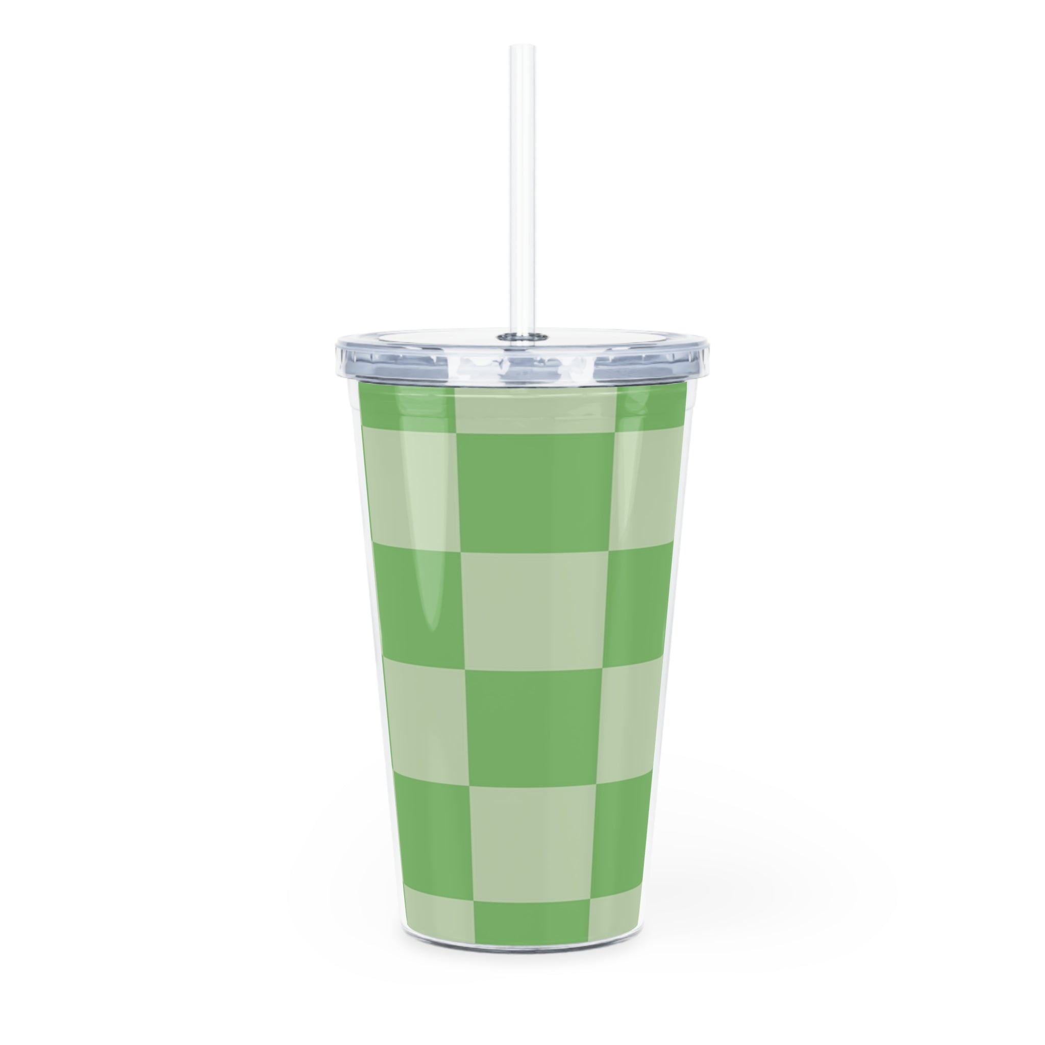Checkerboard Green Plastic Tumbler with Straw, Artsulli - Art is Long, Life is Short, Mug, , , , , , , 