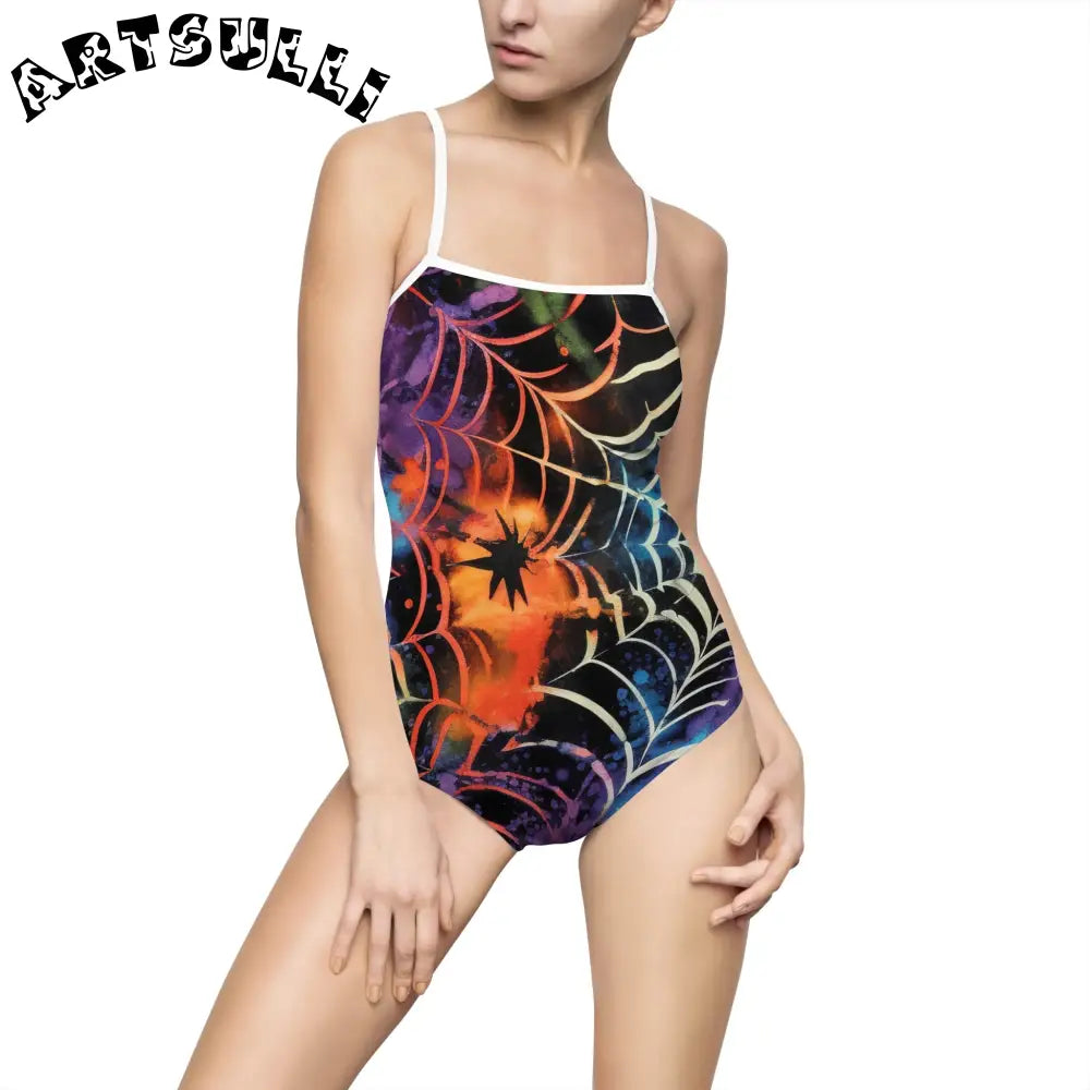 JAKKOUTTHEBXX Colorful Spider Web One-Piece Swimsuit 2025
