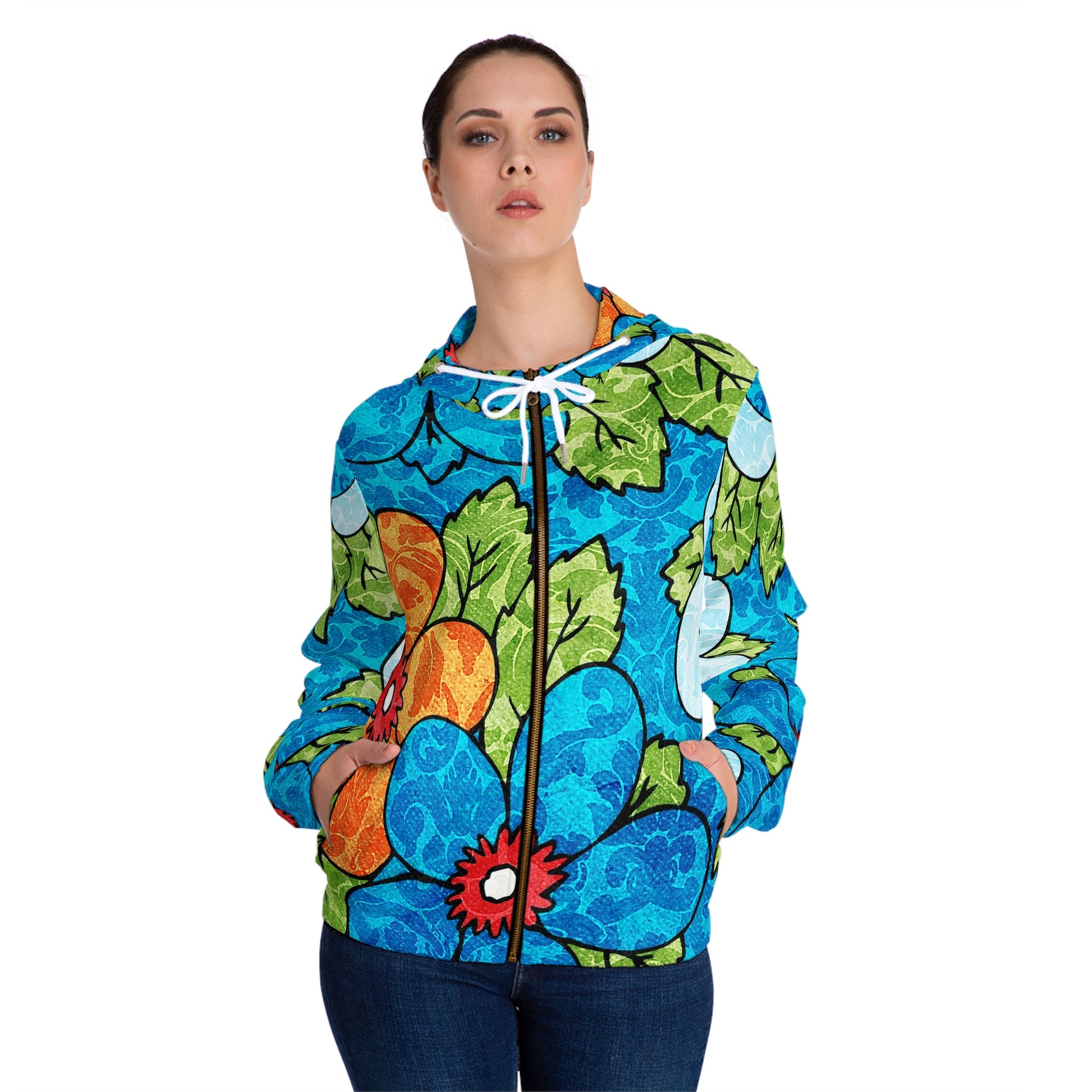 Blue Orange Groovy Women’s Full-Zip Hoodie (AOP), Artsulli - Art is Long, Life is Short, All Over Prints, , , , , , , 
