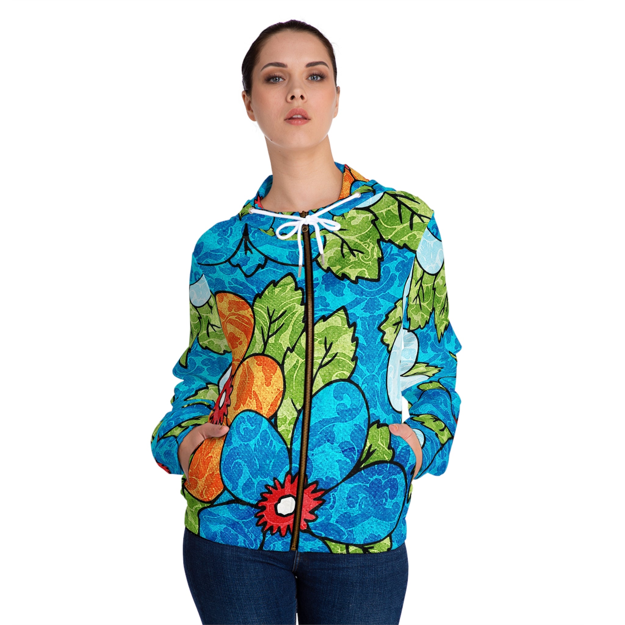Blue Orange Groovy Women’s Full-Zip Hoodie (AOP), Artsulli - Art is Long, Life is Short, All Over Prints, , , , , , , 