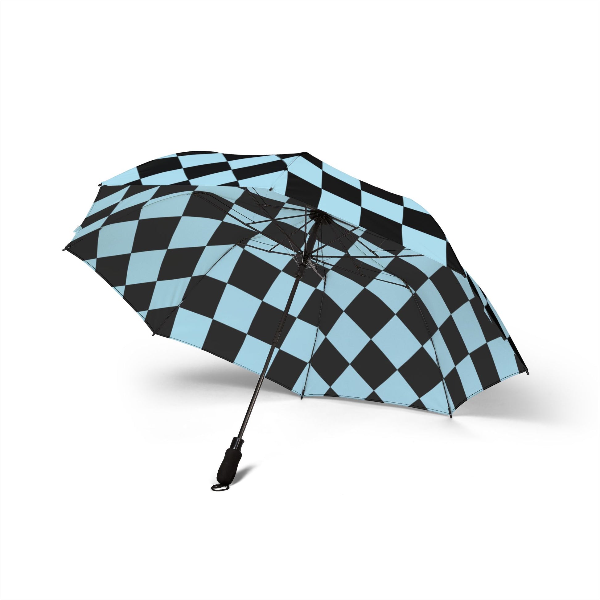 Checkerboard Black and Blue Semi-Automatic Foldable Umbrella, Artsulli - Art is Long, Life is Short, Accessories, , , , , , , 