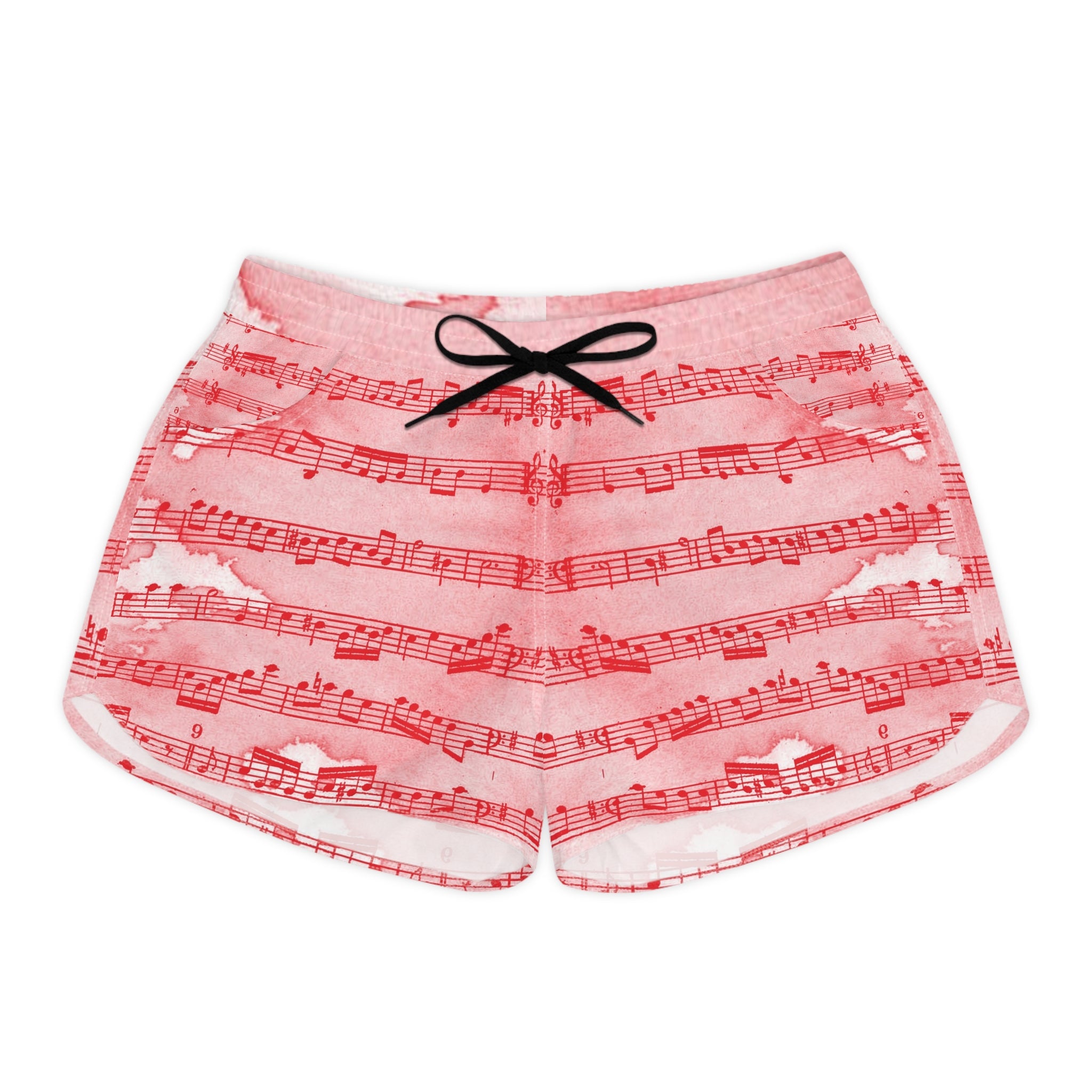 Drip Spill Type Beat Sheet Music Red Women's Casual Shorts (AOP), Artsulli - Art is Long, Life is Short, All Over Prints, Size, S, Color, Black drawstring, , , 27274741740387580321