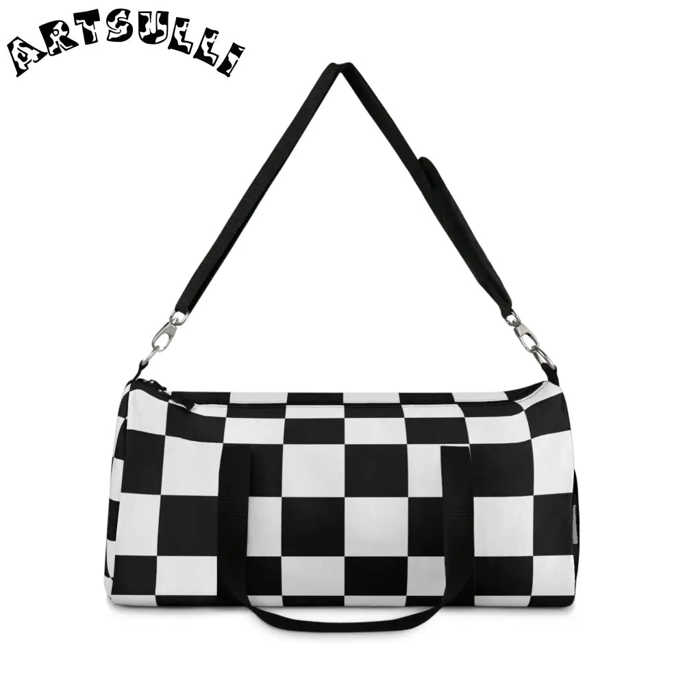 JAKKOUTTHEBXX Checkerboard Black and White Duffel Bag JAKKOUTTHEBXX