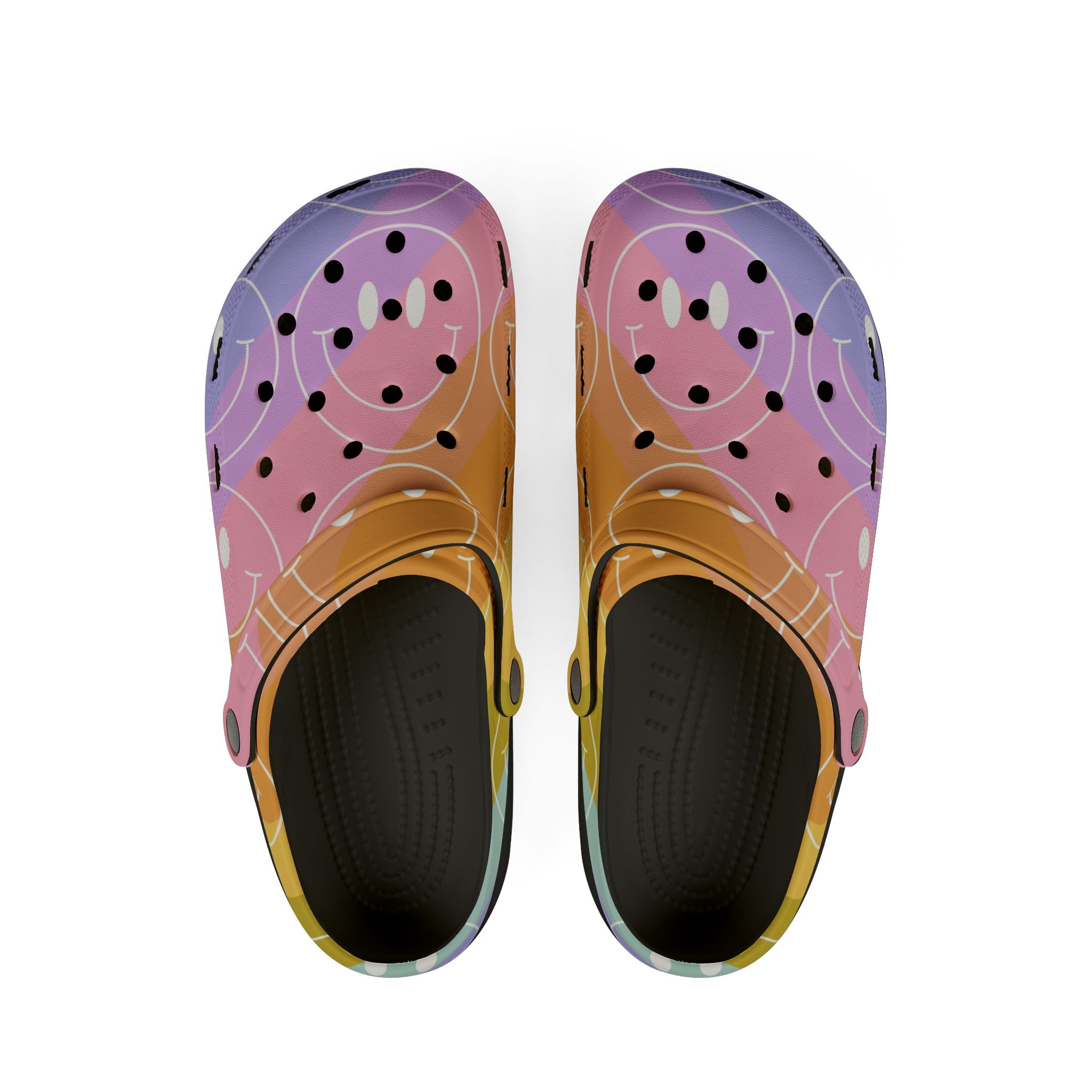 Smiley Face x Rainbow Stripes Multi-Color EVA Foam Rubber Shoes (AOP), Artsulli - Art is Long, Life is Short, Shoes, Size, US 6 (Women's), Color, Black, , , 47033215168862