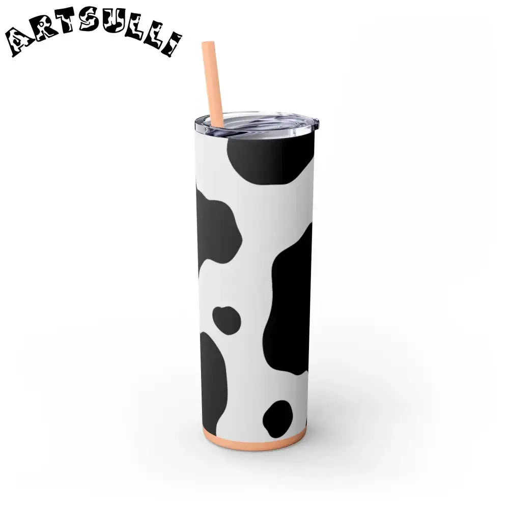 JAKKOUTTHEBXX White cow print skinny tumbler with clear lid