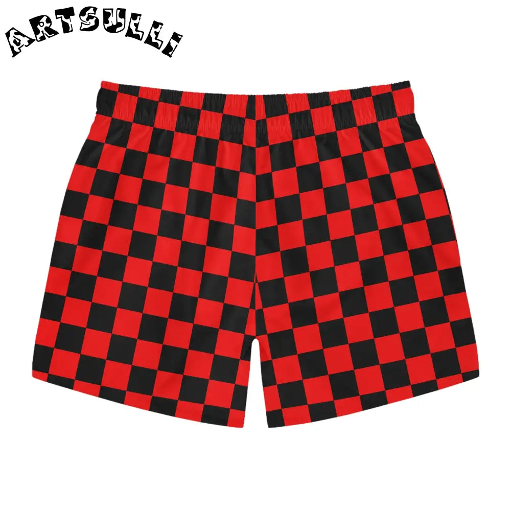 JAKKOUTTHEBXX Checkerboard II Red and Black Swim Trunks (AOP)