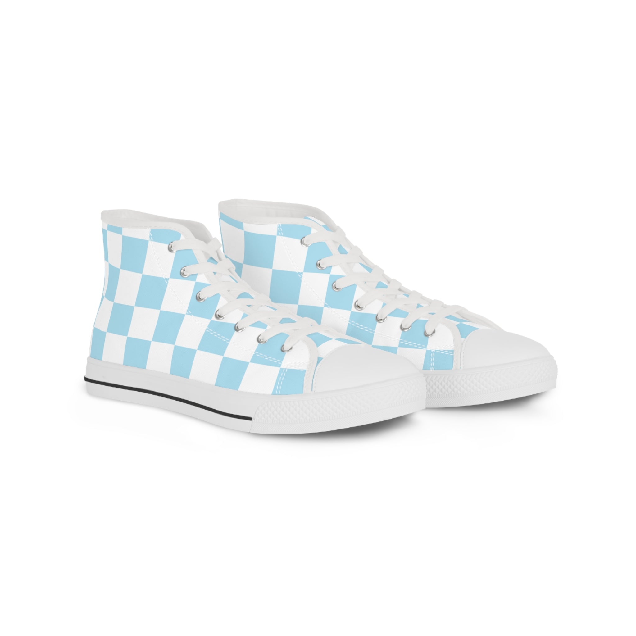 Checkerboard Sky Blue Men's High Top Sneakers, Artsulli - Art is Long, Life is Short, Shoes, Size, US 5, Color, White sole, , , 21242513052521385383