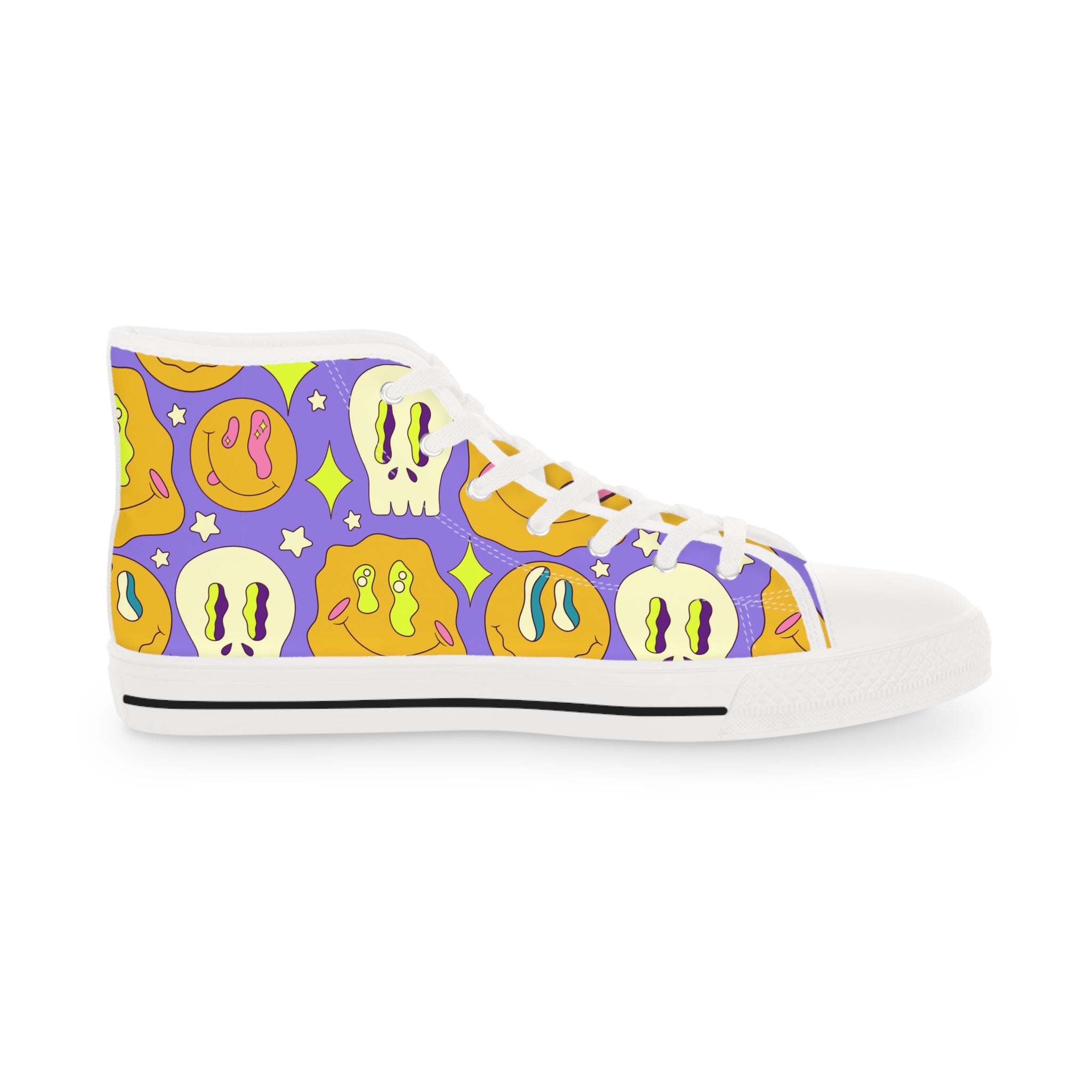 Trippy Crystallic Smiley Dayglo Men's High Top Sneakers, Artsulli - Art is Long, Life is Short, Shoes, , , , , , , 