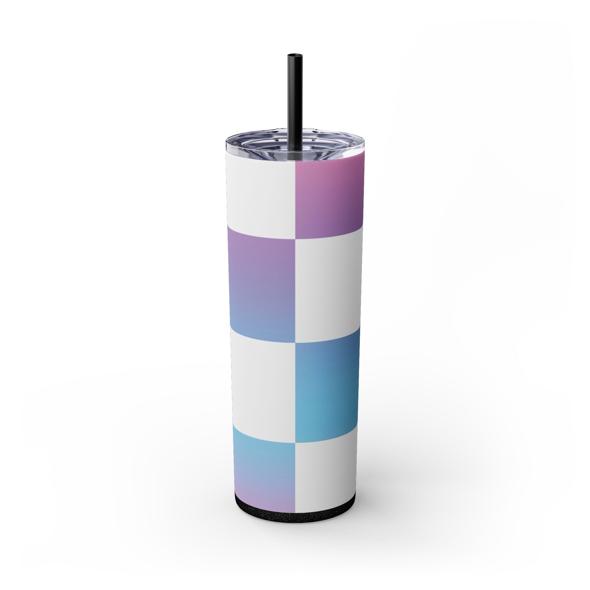 Vaporwave Check Skinny Tumbler with Straw, 20oz, Artsulli - Art is Long, Life is Short, Mug, Finish, Glossy, Color, Glitter Black, Size, 20oz, 34859665905218628509