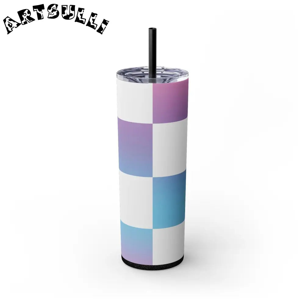 JAKKOUTTHEBXX Vaporwave Check Skinny Tumbler with Straw 20oz