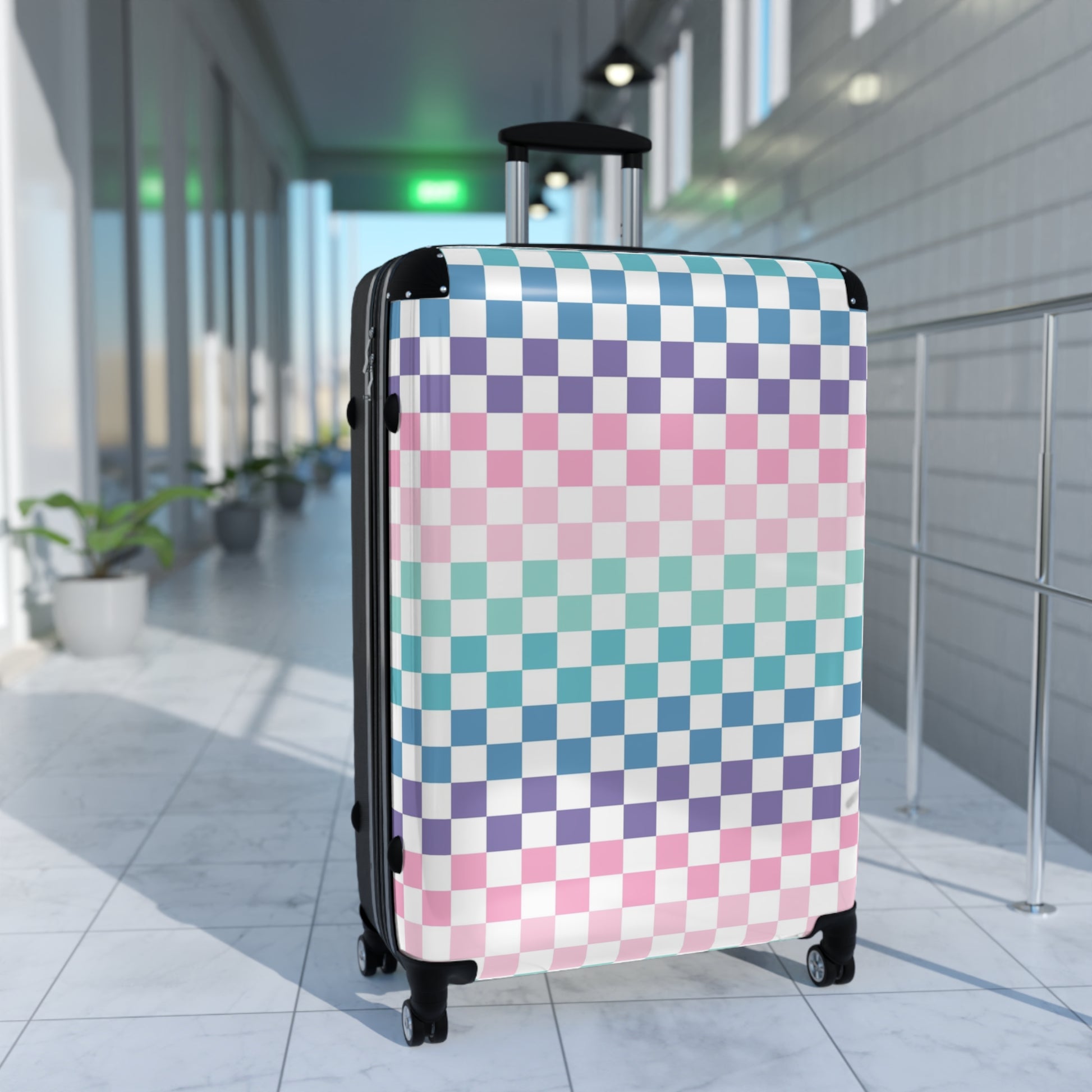 Vaporwave Rainbow  Checkerboard Multi-Color Suitcase, Artsulli - Art is Long, Life is Short, Bags, , , , , , , 