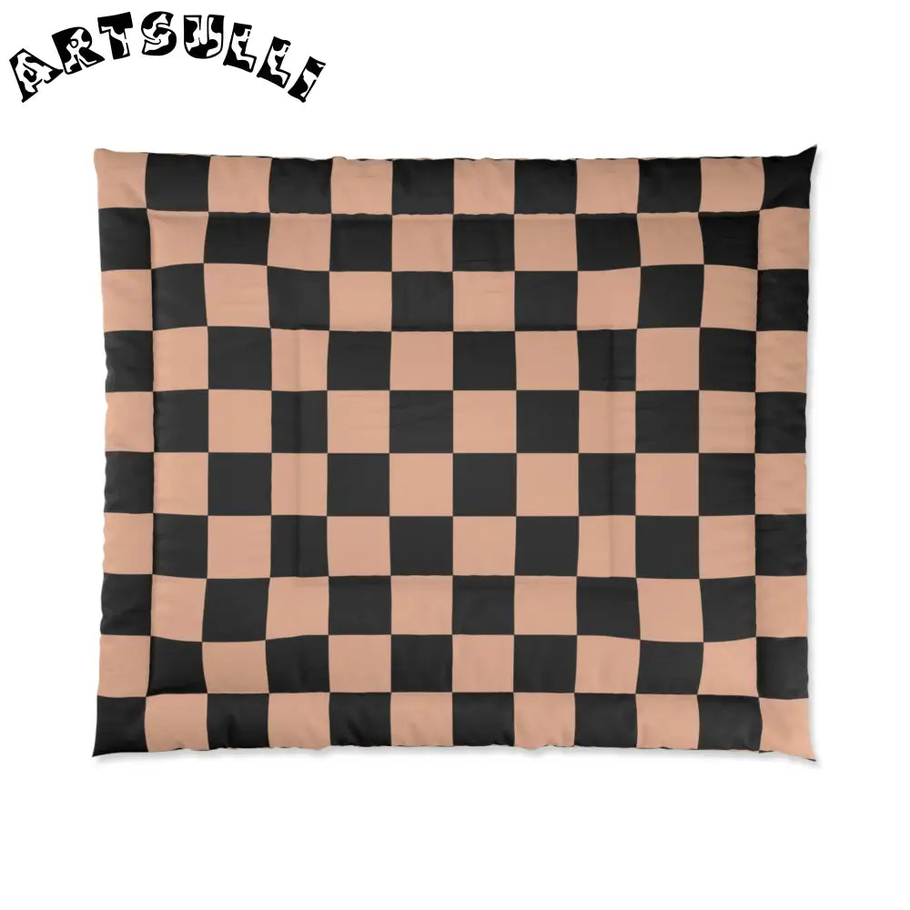 JAKKOUTTHEBXX Checkerboard Soft Orange and Black Comforter