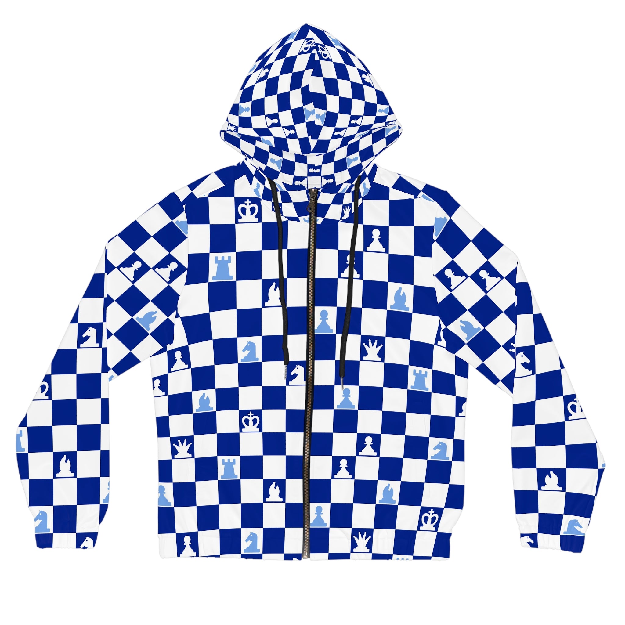 Chessboard Navy Blue Women’s Full-Zip Hoodie (AOP), Artsulli - Art is Long, Life is Short, All Over Prints, Size, XS, Color, Black, , , 23780282259591902714