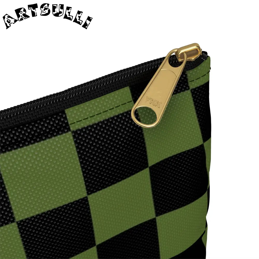 JAKKOUTTHEBXX Checkerboard Olive Green and Black Accessory Pouch