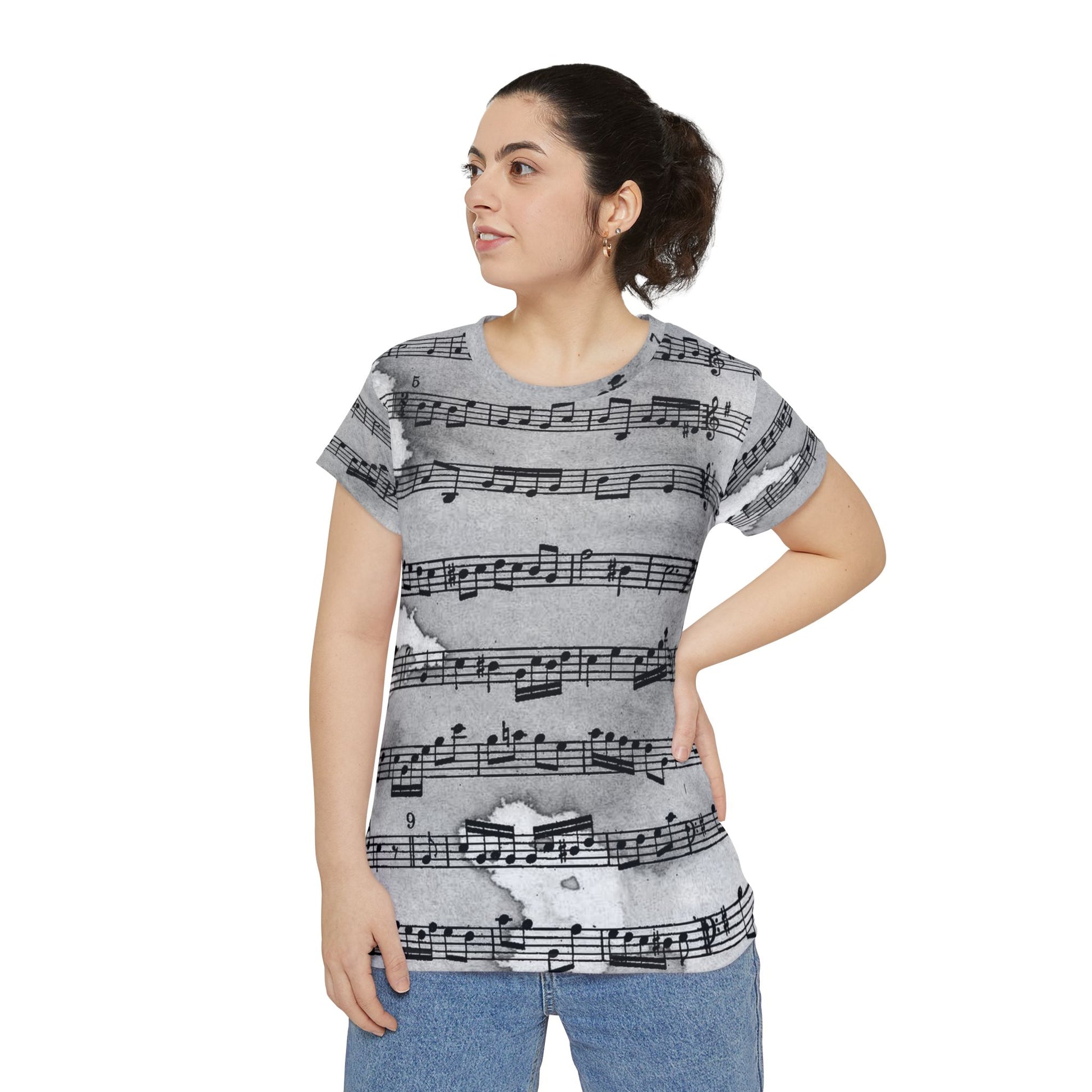 Drip Spill Type Beat Sheet Music Black Women's Short Sleeve Shirt (AOP), Artsulli - Art is Long, Life is Short, All Over Prints, , , , , , , 