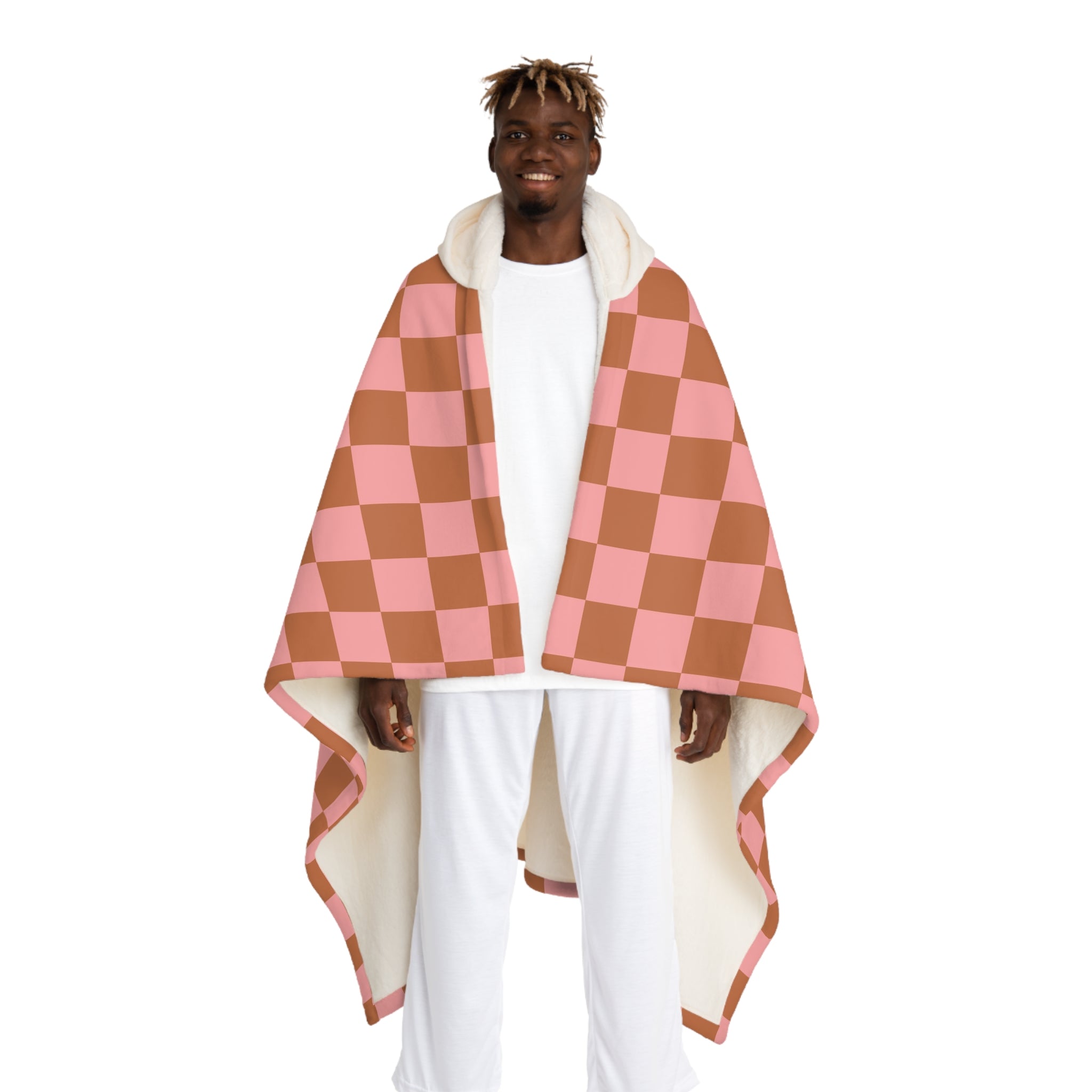 Chessboard III Pink and Brown  Hooded Sherpa Fleece Blanket, Artsulli - Art is Long, Life is Short, All Over Prints, Size, One size, Color, Cream, , , 19049698746819778860