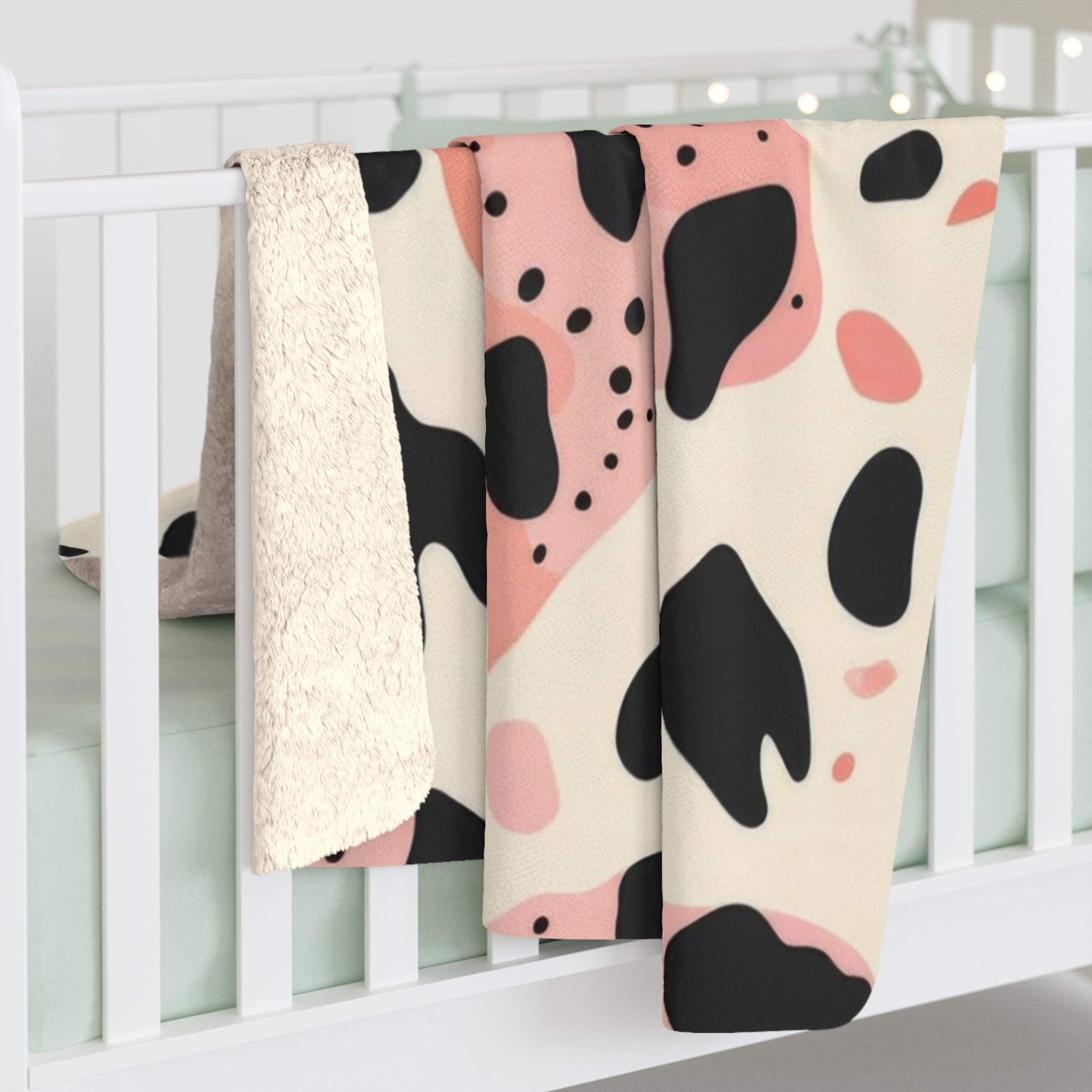 Organic Cow Print Cream and Pink Sherpa Fleece Blanket, Artsulli - Art is Long, Life is Short, Home Decor, , , , , , , 