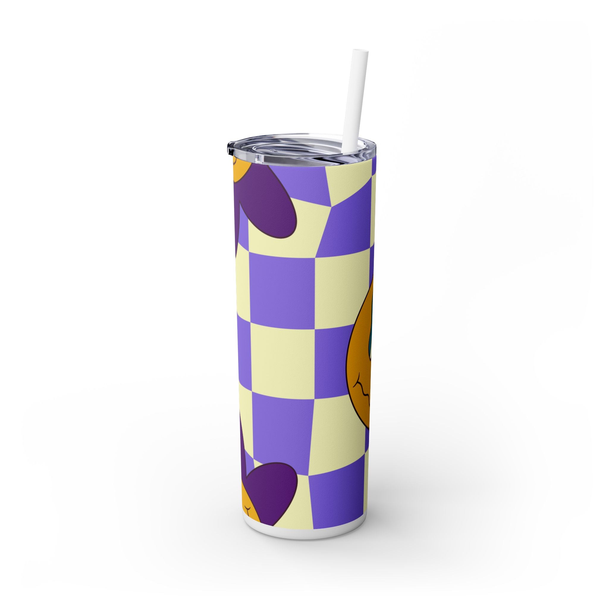 Trippy Flower Power Motifs Rave Garden Grins Skinny Tumbler with Straw, 20oz, Artsulli - Art is Long, Life is Short, Mug, , , , , , , 