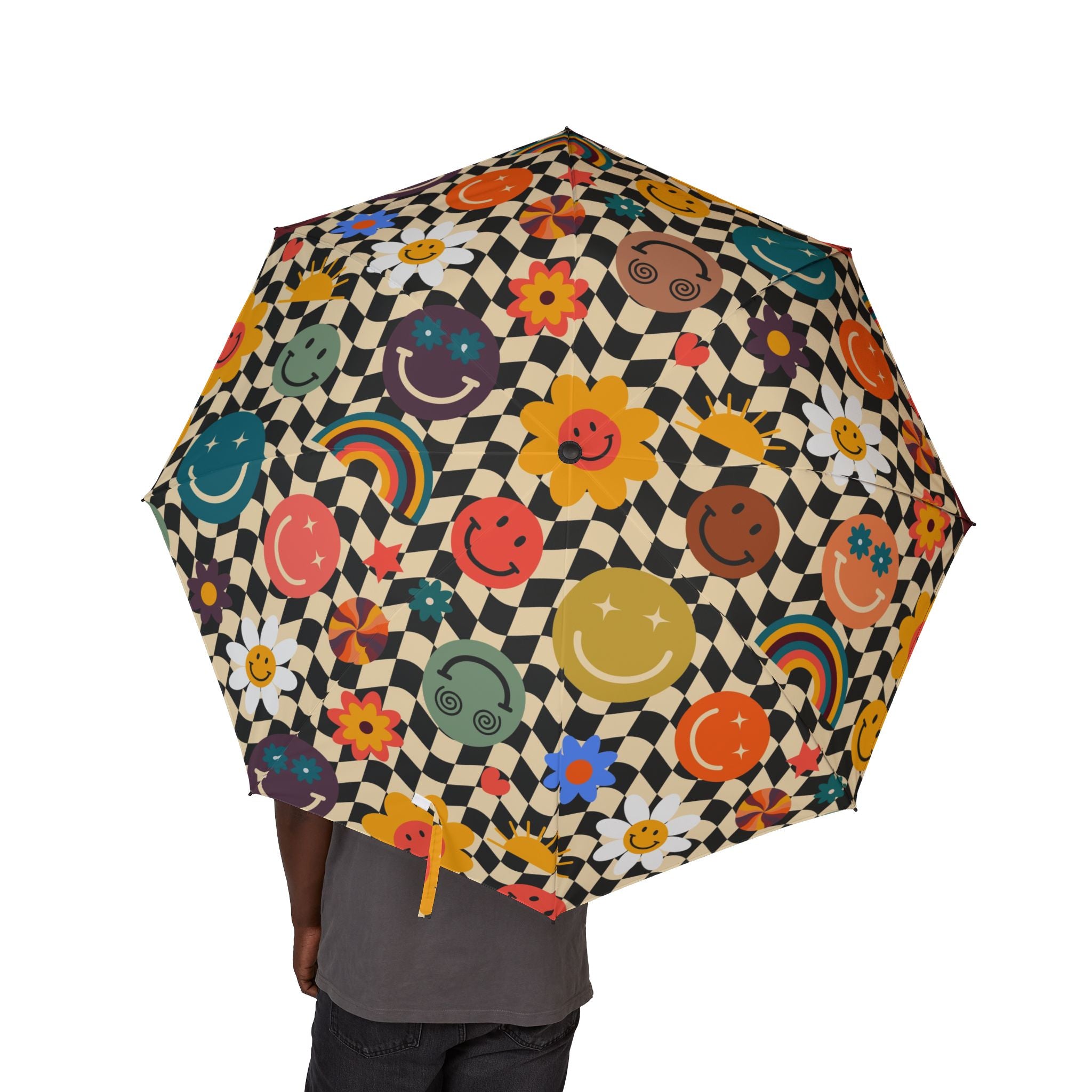 Trippy x Wavy Checkerboard x Smiley Face x Rainbow x Flowers II Multi-Color Semi-Automatic Foldable Umbrella, Artsulli - Art is Long, Life is Short, Accessories, , , , , , , 