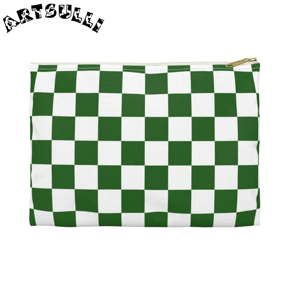JAKKOUTTHEBXX Checkerboard White and Dark Green Accessory Pouch