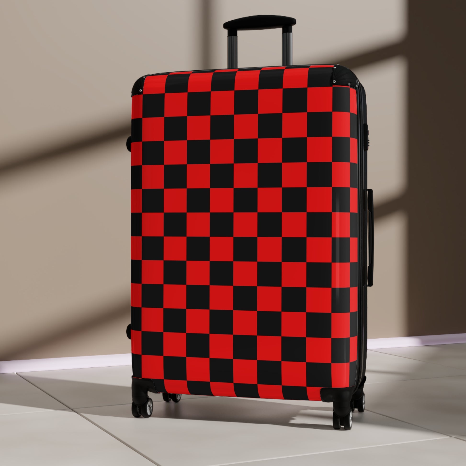 Checkerboard Red and Black Suitcase, Artsulli - Art is Long, Life is Short, Bags, , , , , , , 