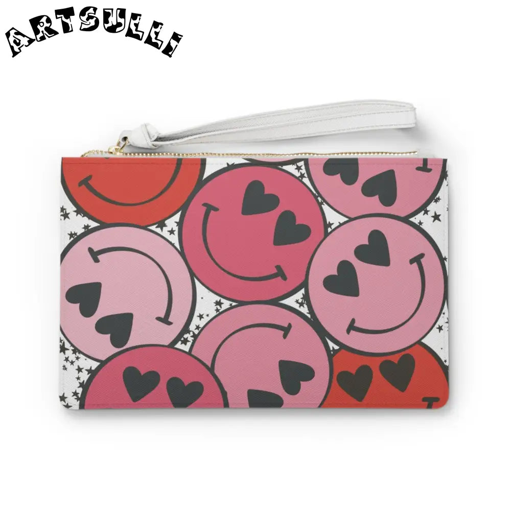 JAKKOUTTHEBXX Smiley Face x Heart Eyes Pink and Red Clutch Bag