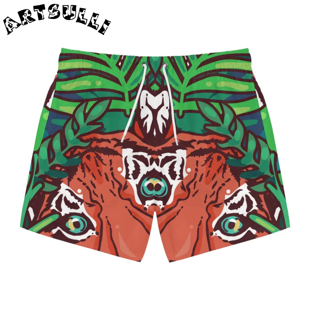 JAKKOUTTHEBXX Tropical Jungle Tigers Green and Brown Swim Trunks