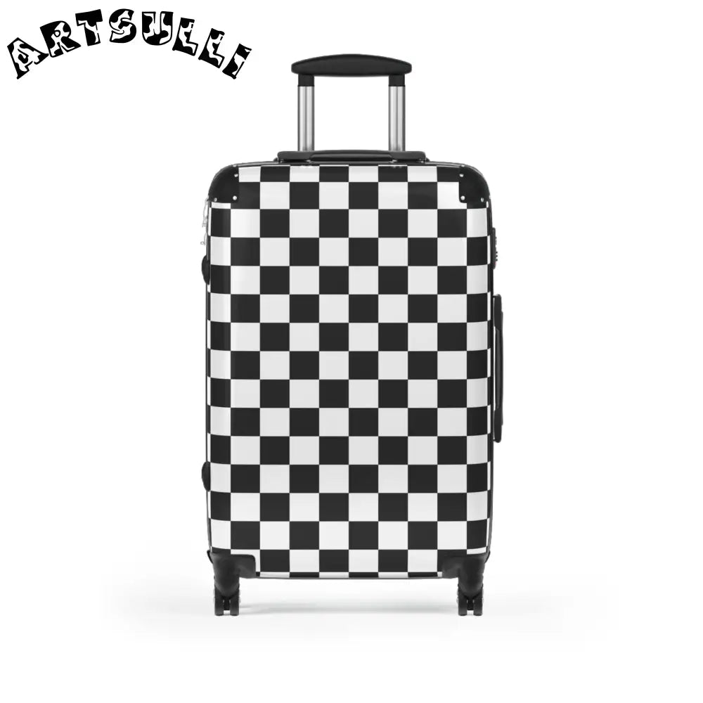 JAKKOUTTHEBXX Checkerboard White and Black Suitcase JAKKOUTTHEBXX