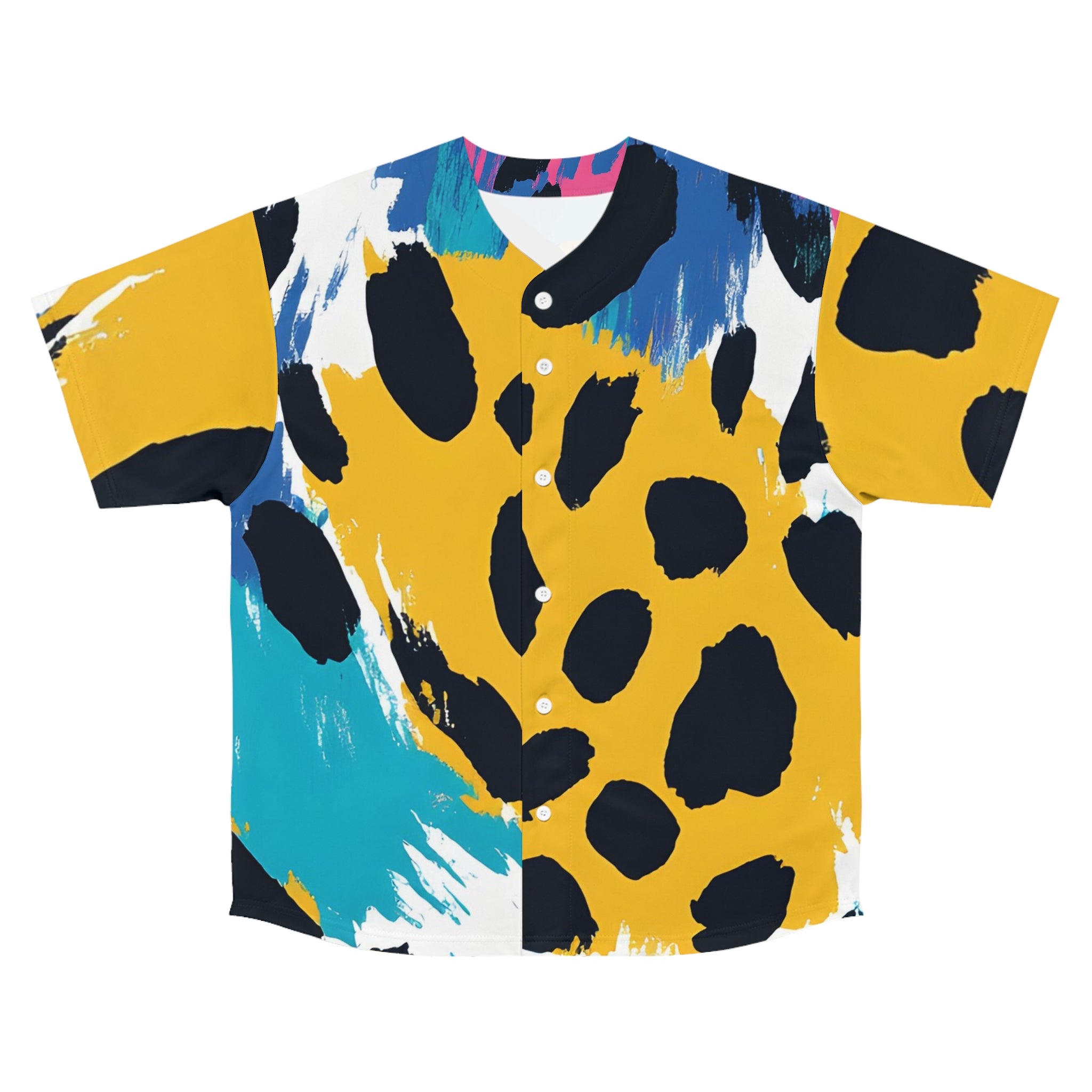 Leopard Print x Paint Brush Strokes Multi-Color Men's Baseball Jersey (AOP), Artsulli - Art is Long, Life is Short, All Over Prints, Size, S, Color, Seam thread color automatically matched to design, , , 75878912224150535643