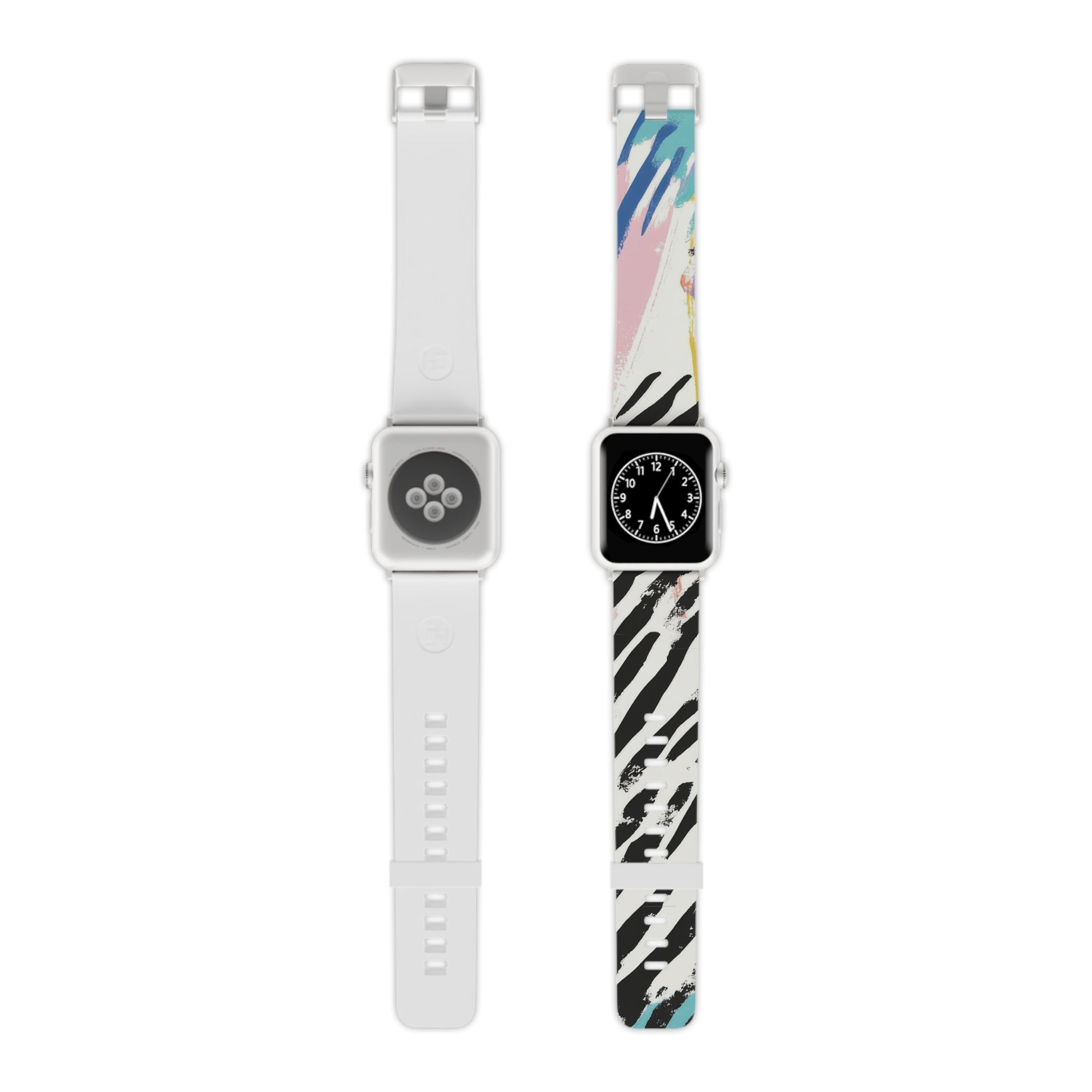 Wild Zebra Stripes x Paint Brush Strokes Multi-Color III Watch Band for Apple Watch, Artsulli - Art is Long, Life is Short, Accessories, Size, 8'' × 0.75'' / 38 - 40 mm, Color, Silver, , , 15838914267092
