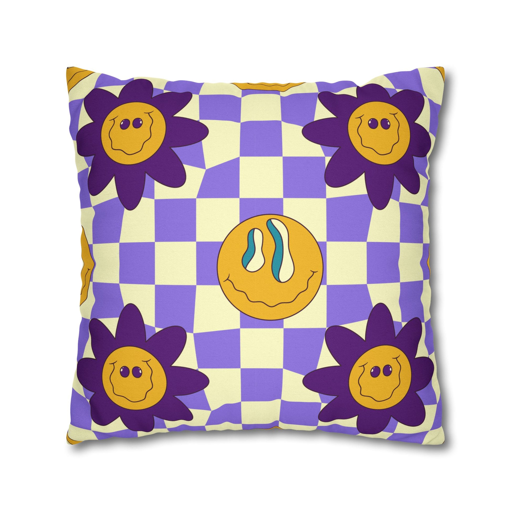 Trippy Flower Power Motifs Spun Polyester Square Pillowcase, Artsulli - Art is Long, Life is Short, Home Decor, , , , , , , 