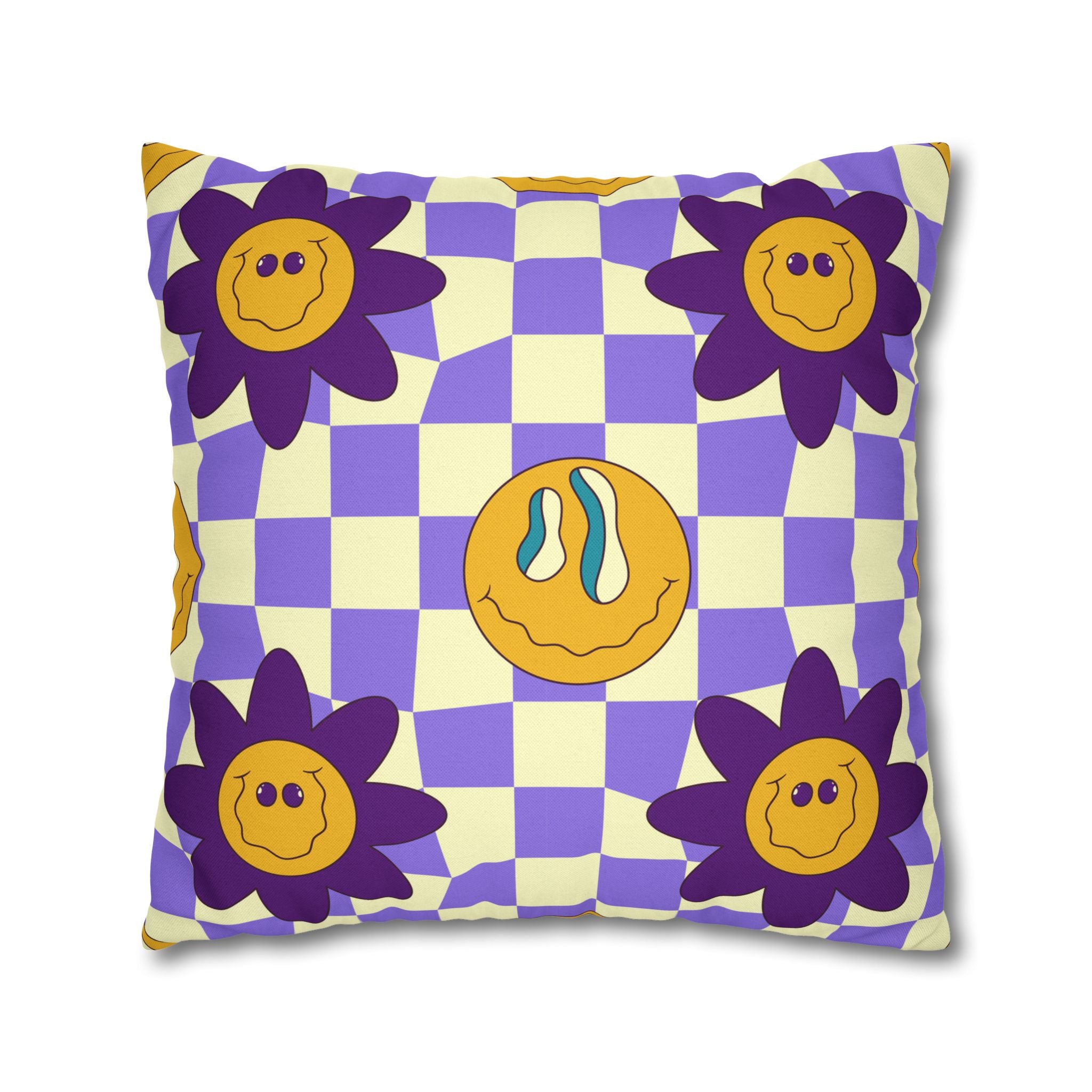 Trippy Flower Power Motifs Spun Polyester Square Pillowcase, Artsulli - Art is Long, Life is Short, Home Decor, , , , , , , 