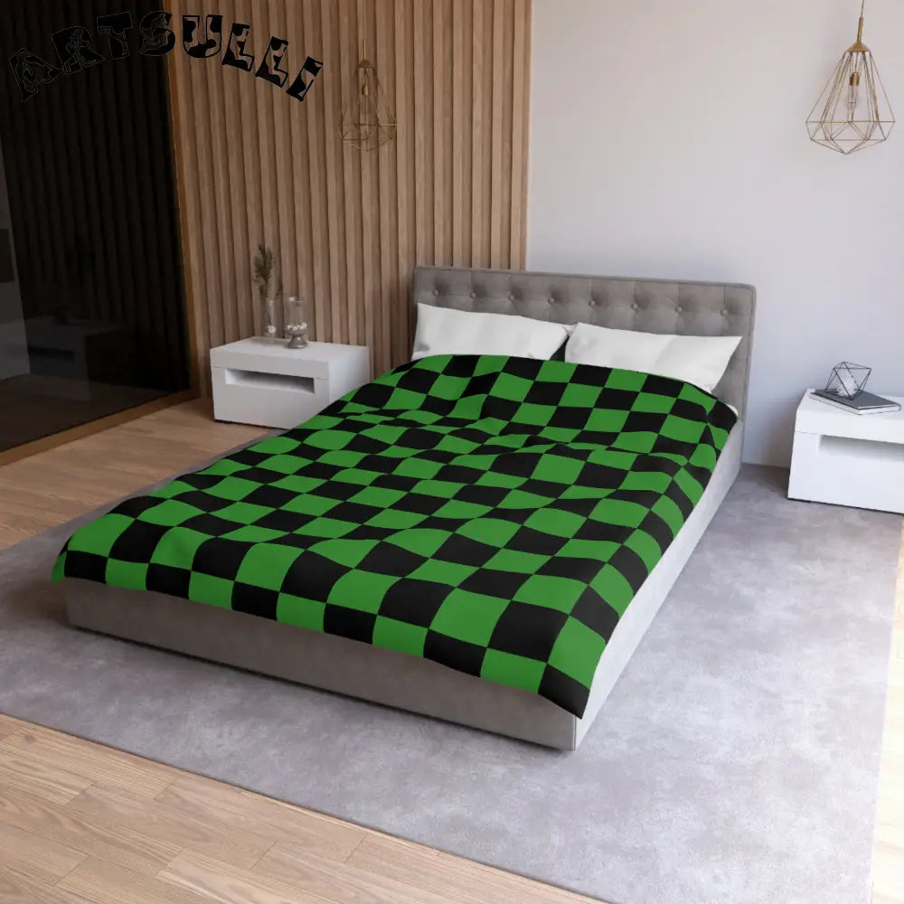 JAKKOUTTHEBXX Checkerboard Green and Black Microfiber Duvet Cover