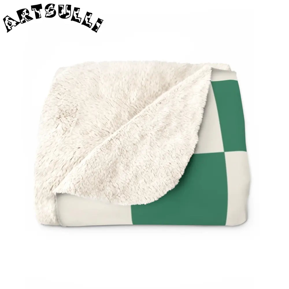 JAKKOUTTHEBXX Checkerboard II Dark Green Sherpa Fleece Blanket