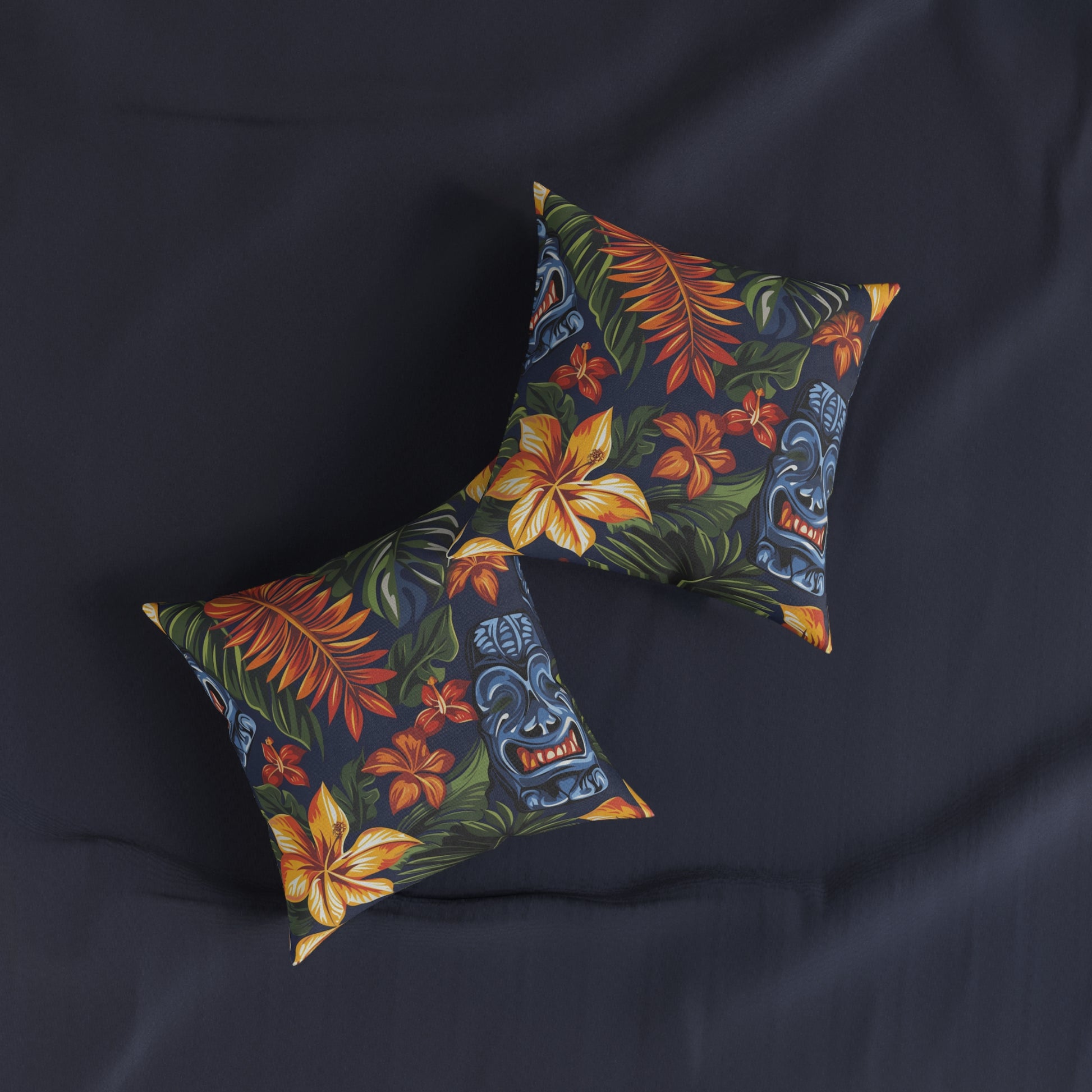 Tiki Bloom Navy Square Pillow, Artsulli - Art is Long, Life is Short, Home Decor, , , , , , , 