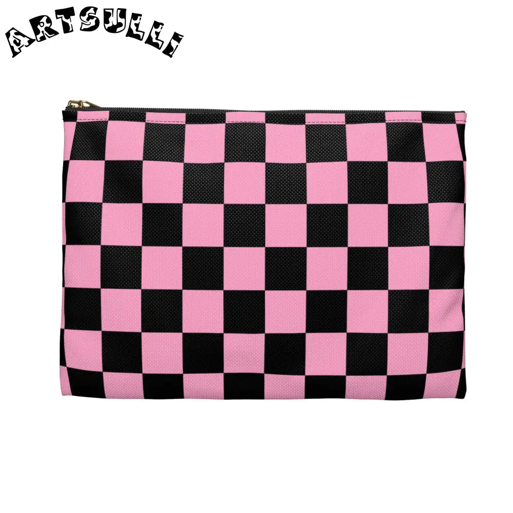 JAKKOUTTHEBXX Checkerboard Black and Pink Accessory Pouch