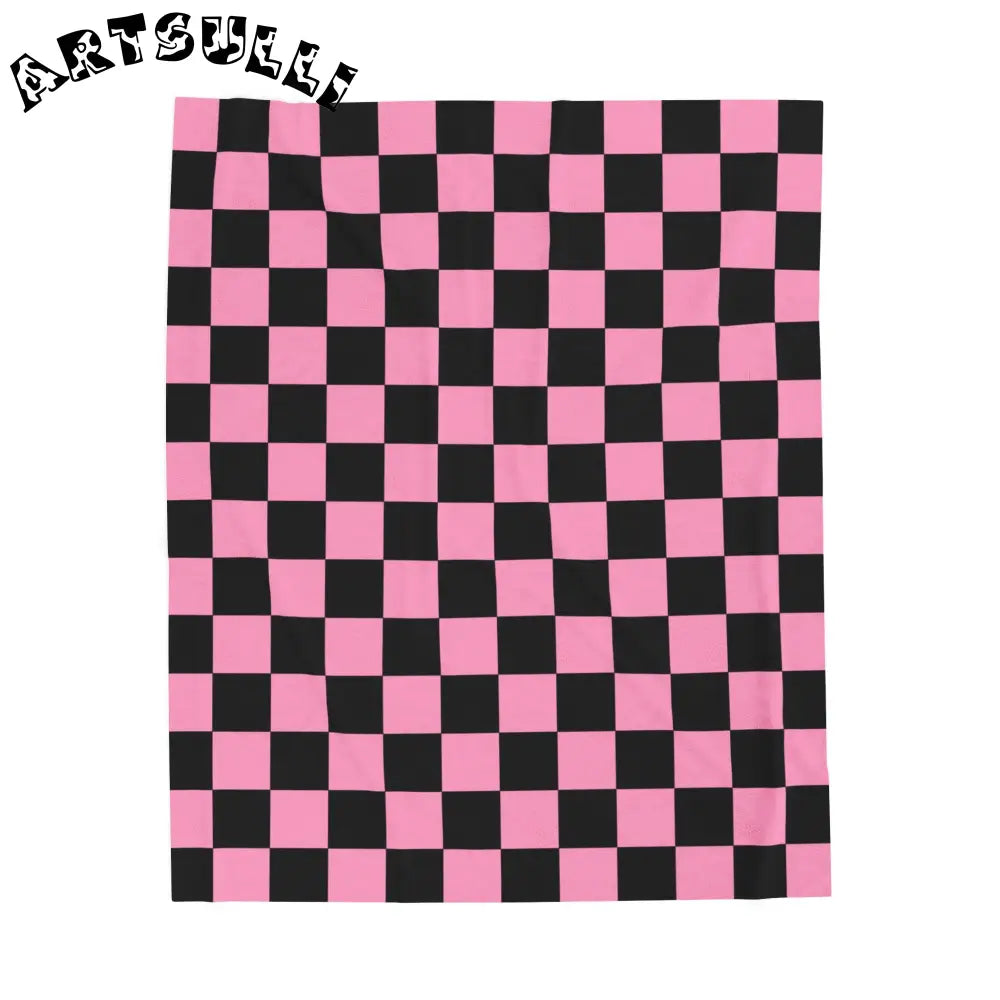 JAKKOUTTHEBXX Checkerboard Black and Pink Velveteen Plush Blanket