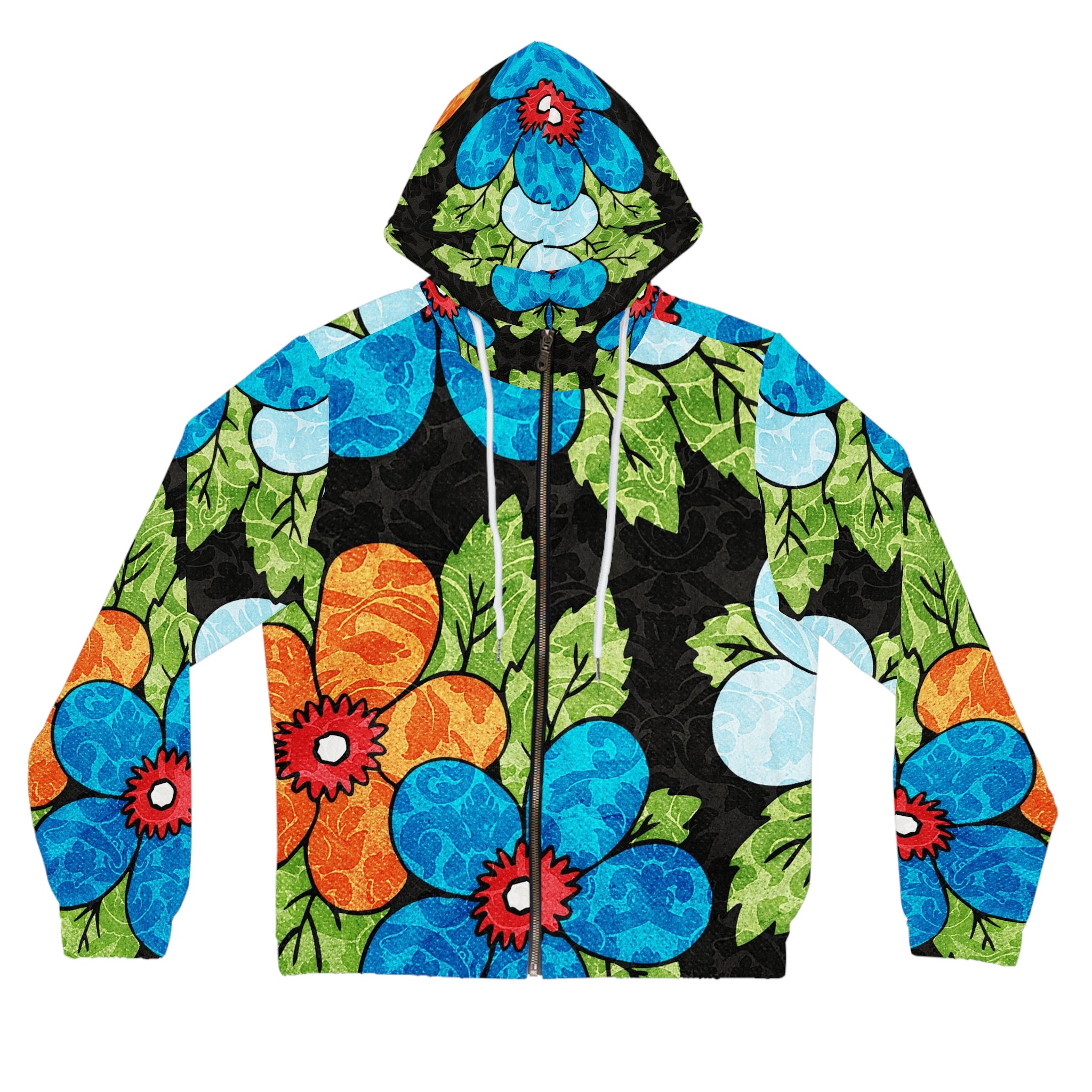 Groovy Black Floral Kl Women’s Full-Zip Hoodie (AOP), Artsulli - Art is Long, Life is Short, All Over Prints, Size, XS, Color, White, , , 64152438723527768377