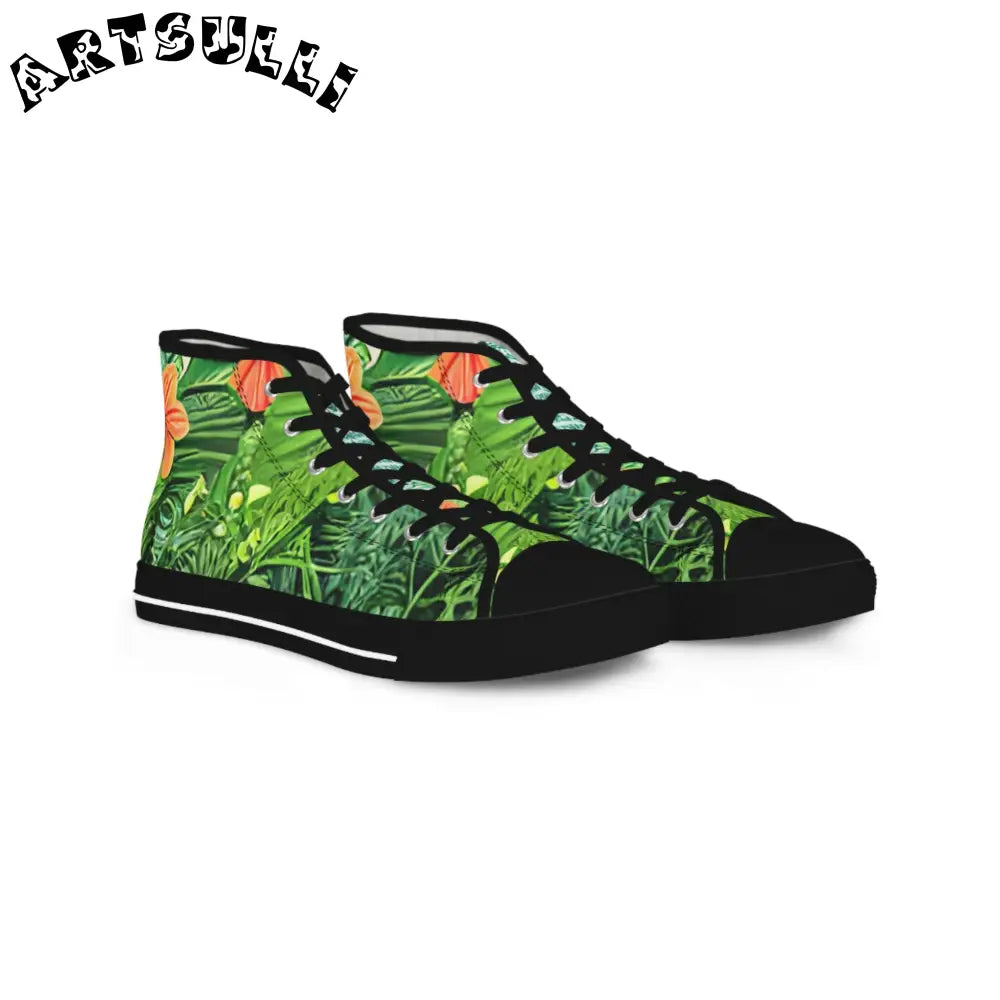 JAKKOUTTHEBXX Tropical Leaf and Orange Flower High Top Canvas