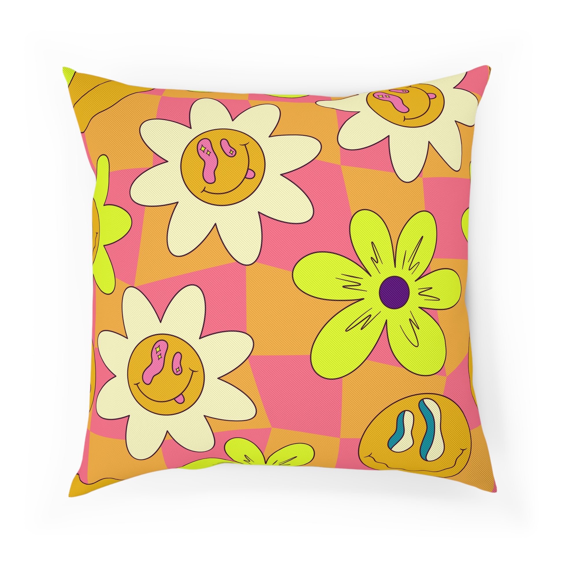Trippy Sour Face Rave Cushion, Artsulli - Art is Long, Life is Short, Home Decor, Size, 18.1" × 18.1", , , , , 13823585610690