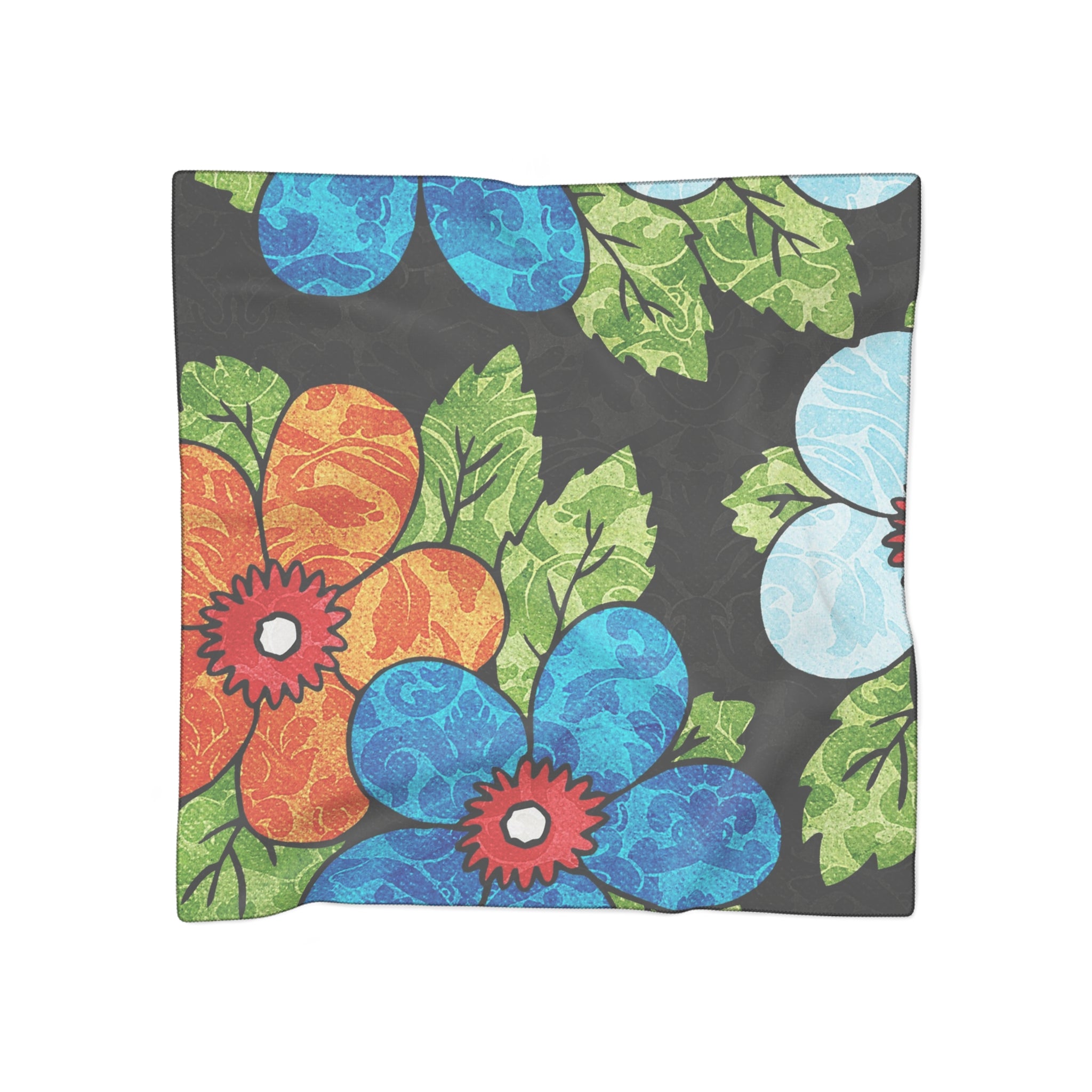 Groovy Black Floral Kl Poly Scarf, Artsulli - Art is Long, Life is Short, Accessories, Color, Poly chiffon, Size, 50" × 50", , , 34517033124347941557