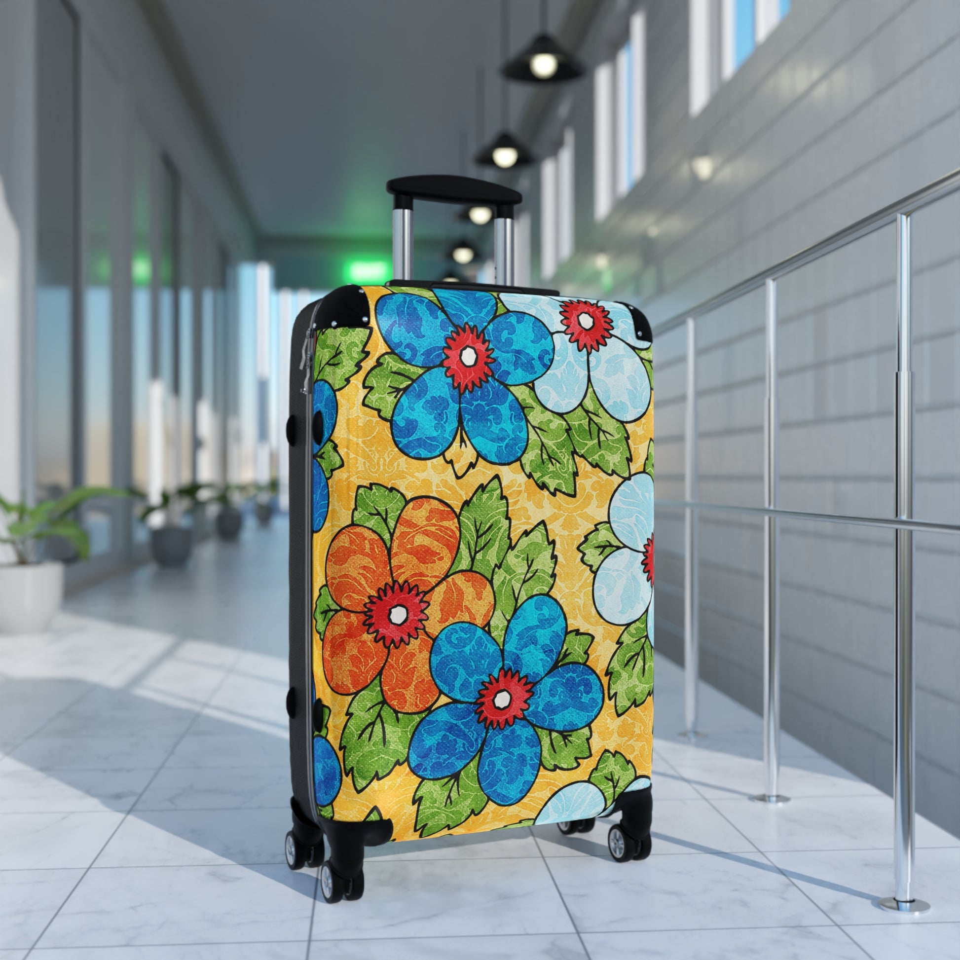 Groovy Yellow Floral Kl II Suitcase, Artsulli - Art is Long, Life is Short, Bags, , , , , , , 