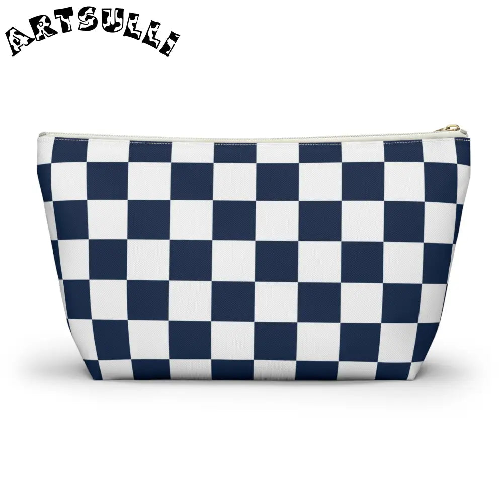 JAKKOUTTHEBXX Checkerboard White and Navy Blue Accessory Pouch w