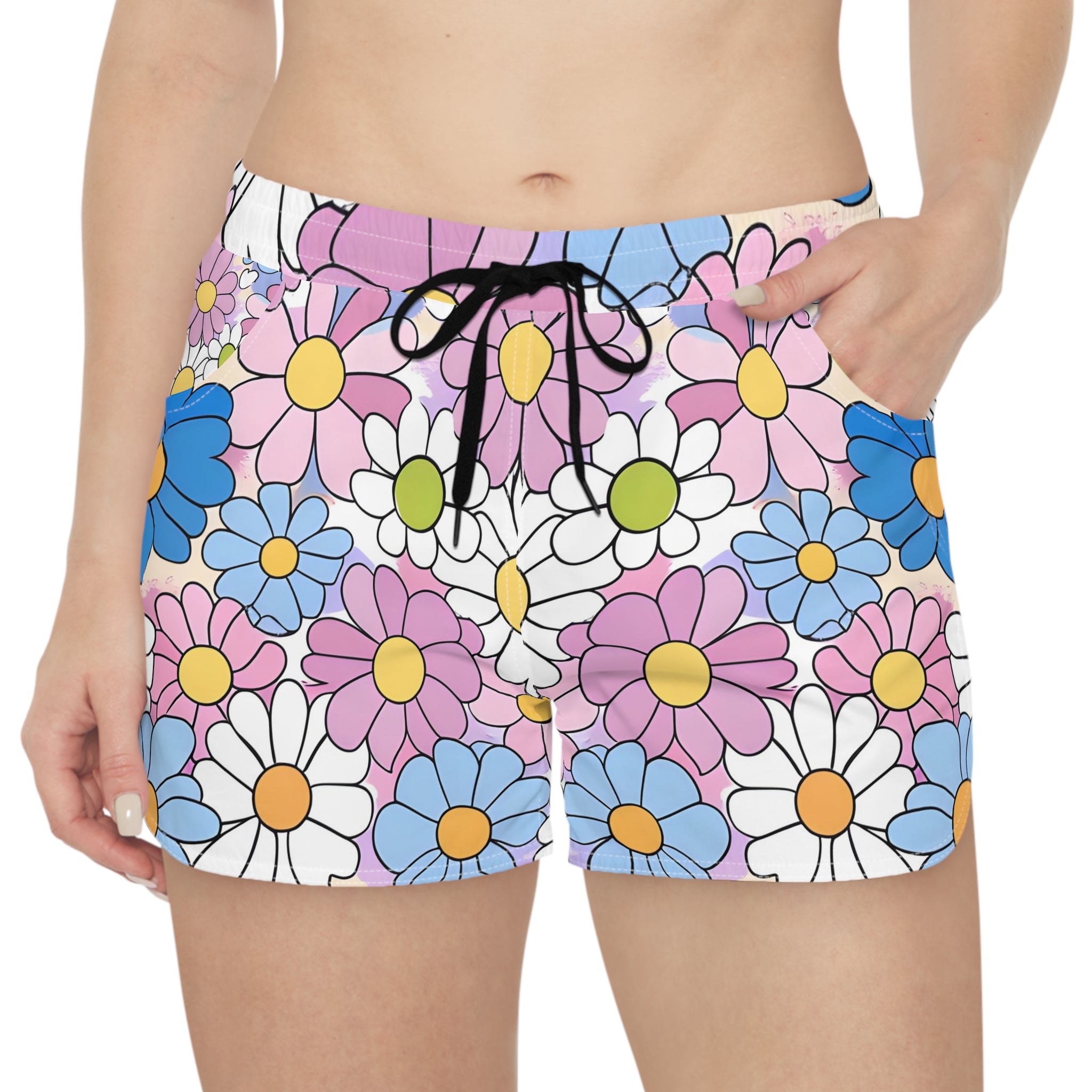 Flower Hour Purple and Blue Women's Casual Shorts (AOP), Artsulli - Art is Long, Life is Short, All Over Prints, , , , , , , 