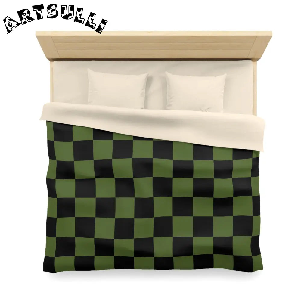 JAKKOUTTHEBXX Checkerboard Olive Green and Black Microfiber Duvet