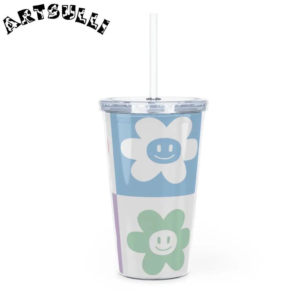 JAKKOUTTHEBXX Checkered Smiley Flower Plastic Tumbler 2025