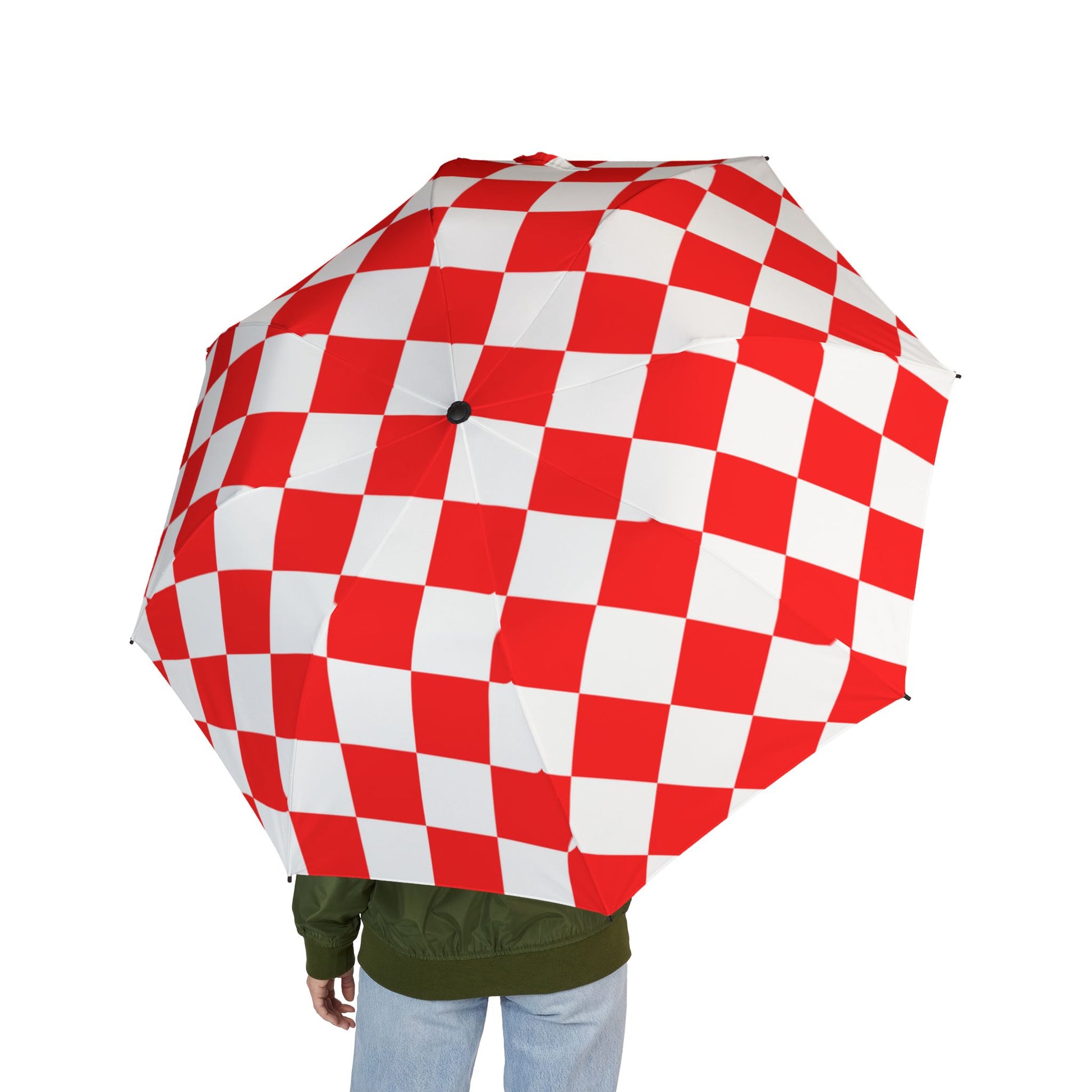 Checkerboard Red and White Semi-Automatic Foldable Umbrella, Artsulli - Art is Long, Life is Short, Accessories, , , , , , , 